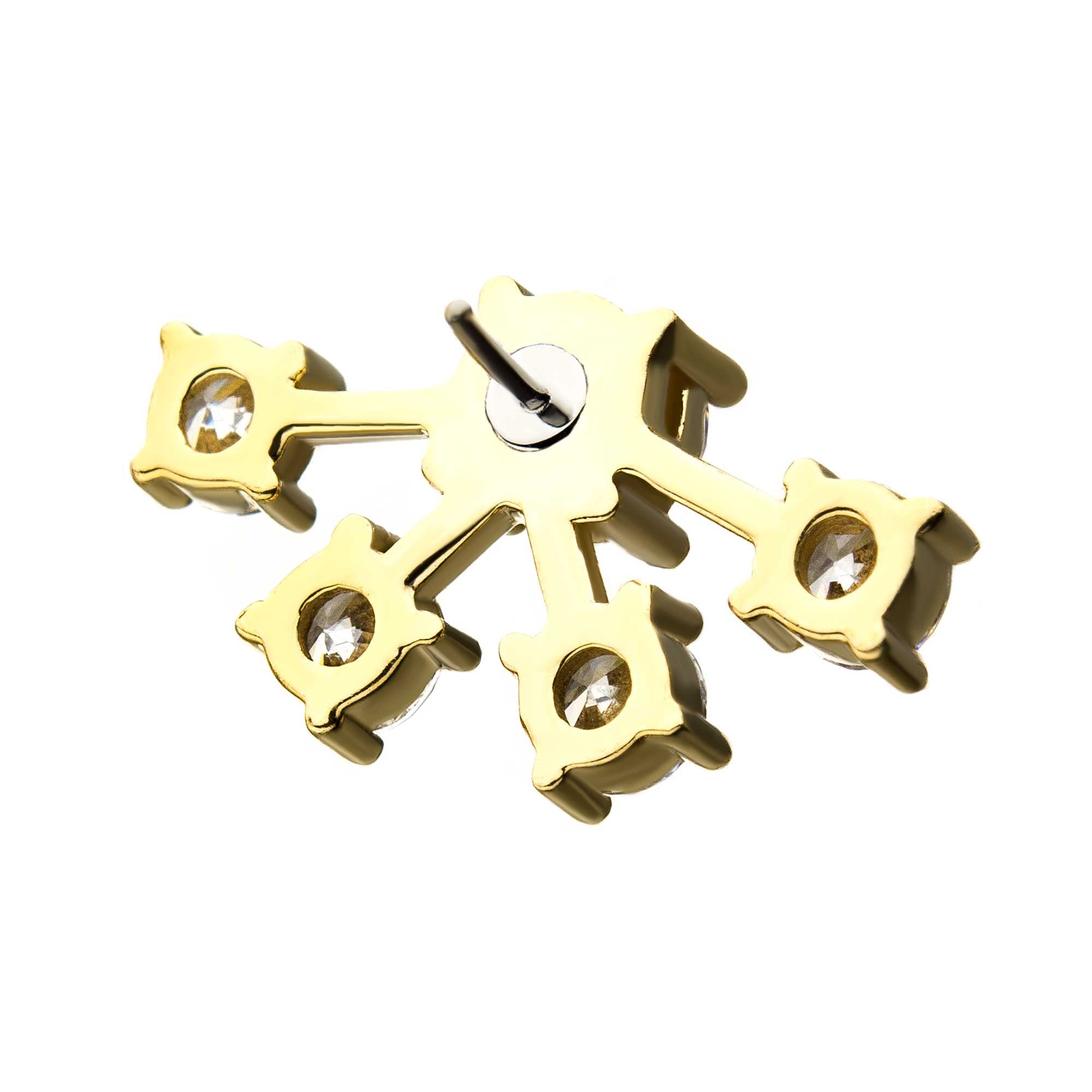 14kt Yellow Gold Supernova Star Constellation Threadless Top 4mm Middle Clear CZ Gem and Four 3.5mm Bursting Clear CZ Gems