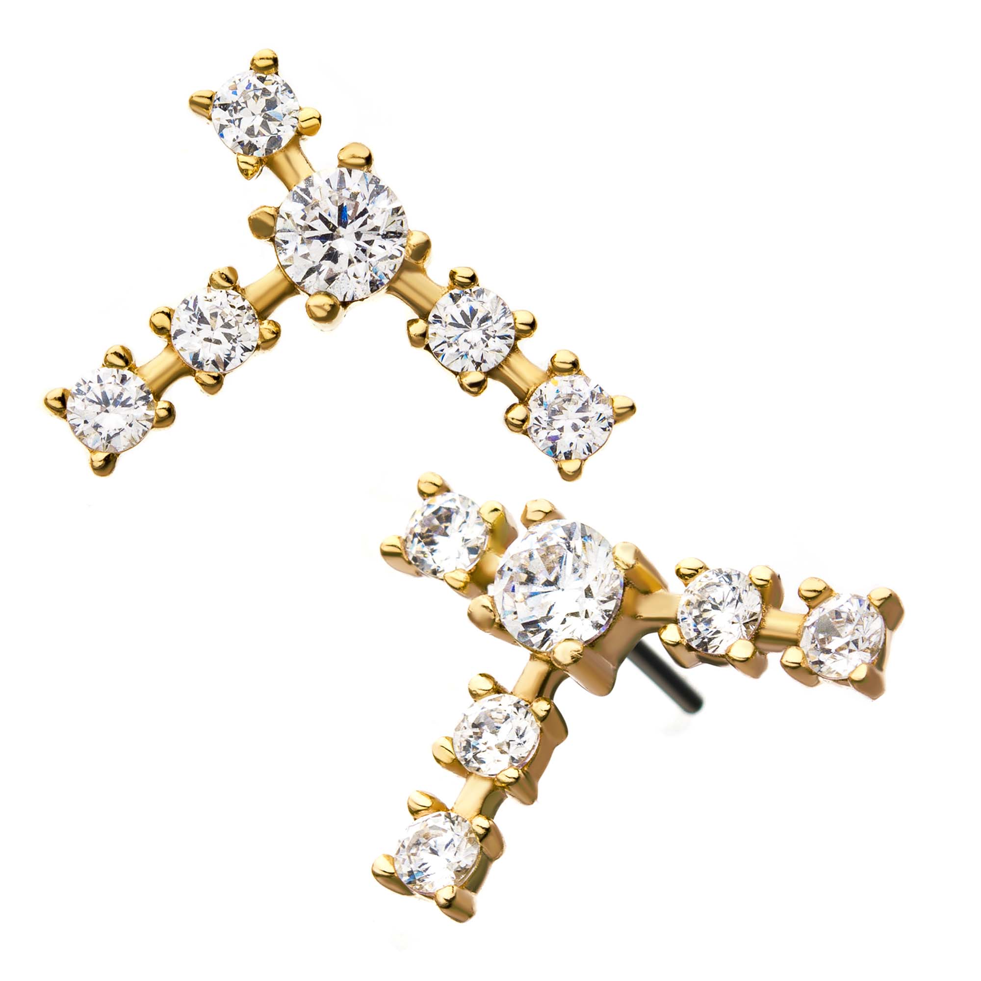 14kt Yellow Gold Capricorn Constellation Threadless Top Center Clear CZ Gem and Five Clear CZ Side Gems