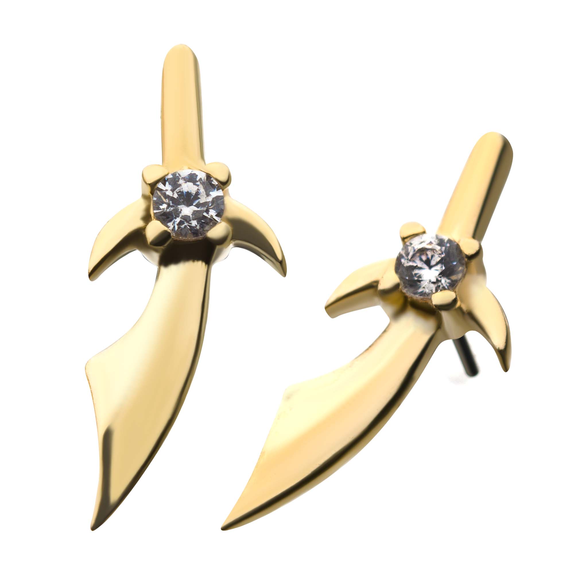 14kt Yellow Gold Machete Threadless Top Center Clear CZ Gem