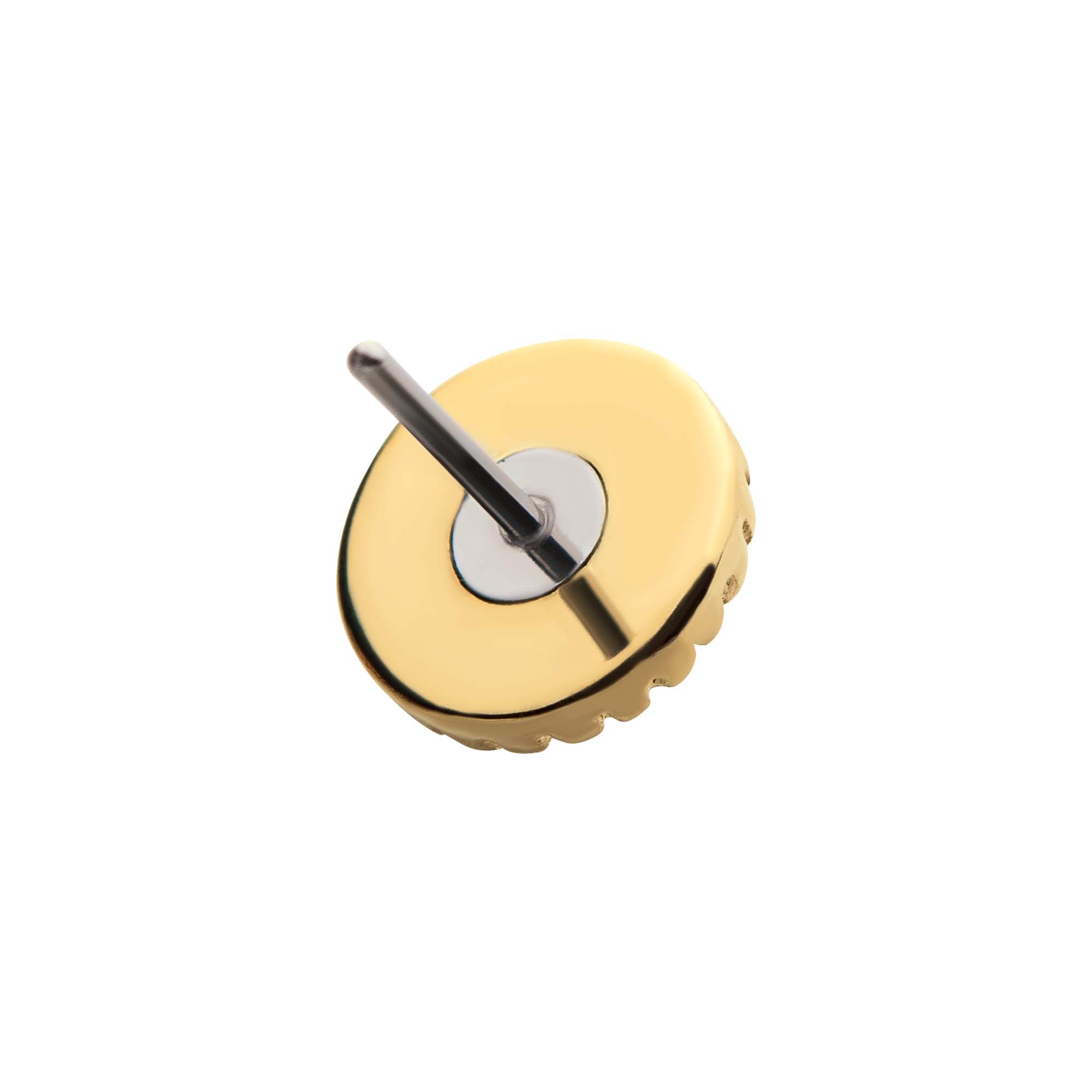 14kt Yellow Gold Threadless Bezel Set Synthetic Opal Fine Line Scalloped Edge Top Purple