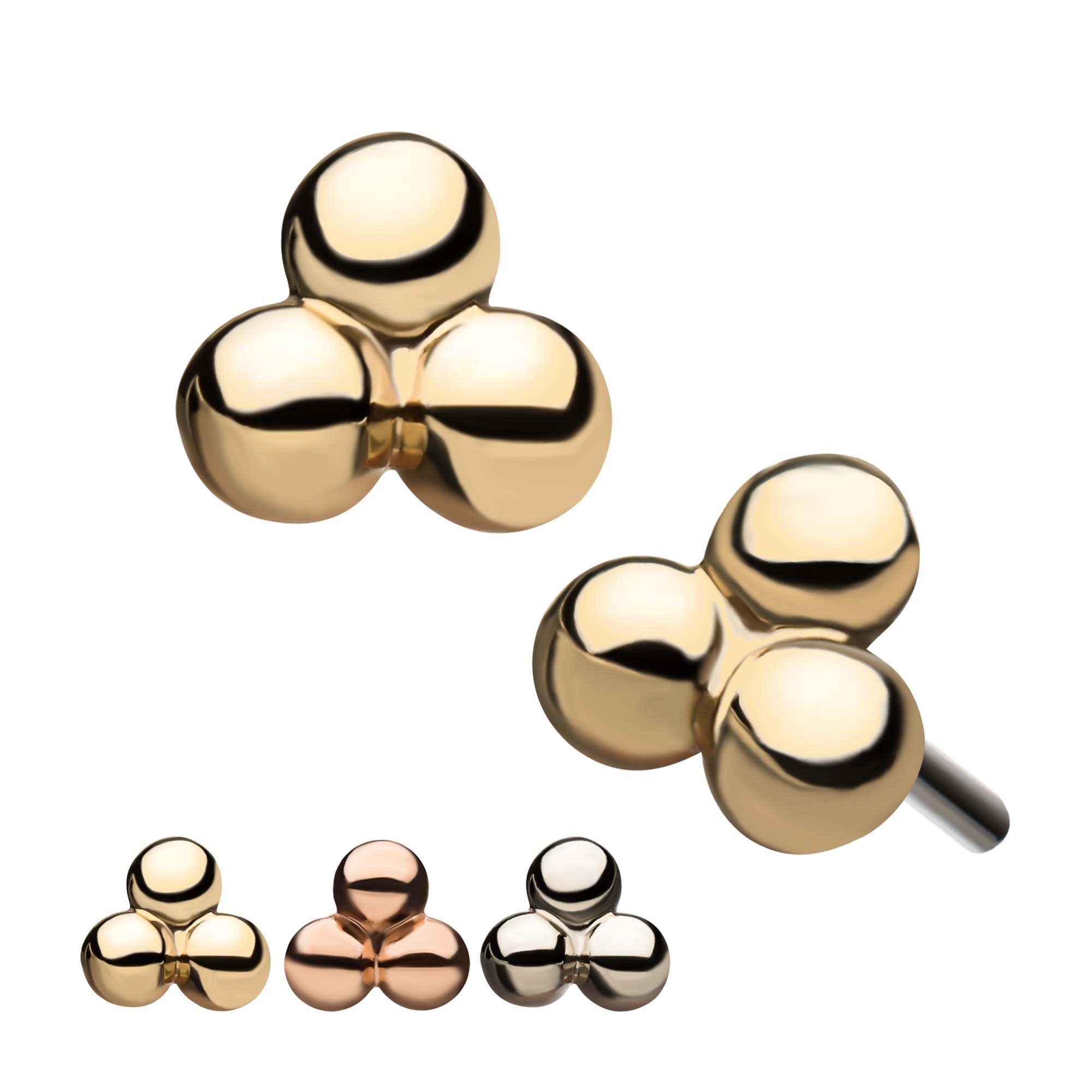 14kt Yellow Gold Threadless Tri Ball Top