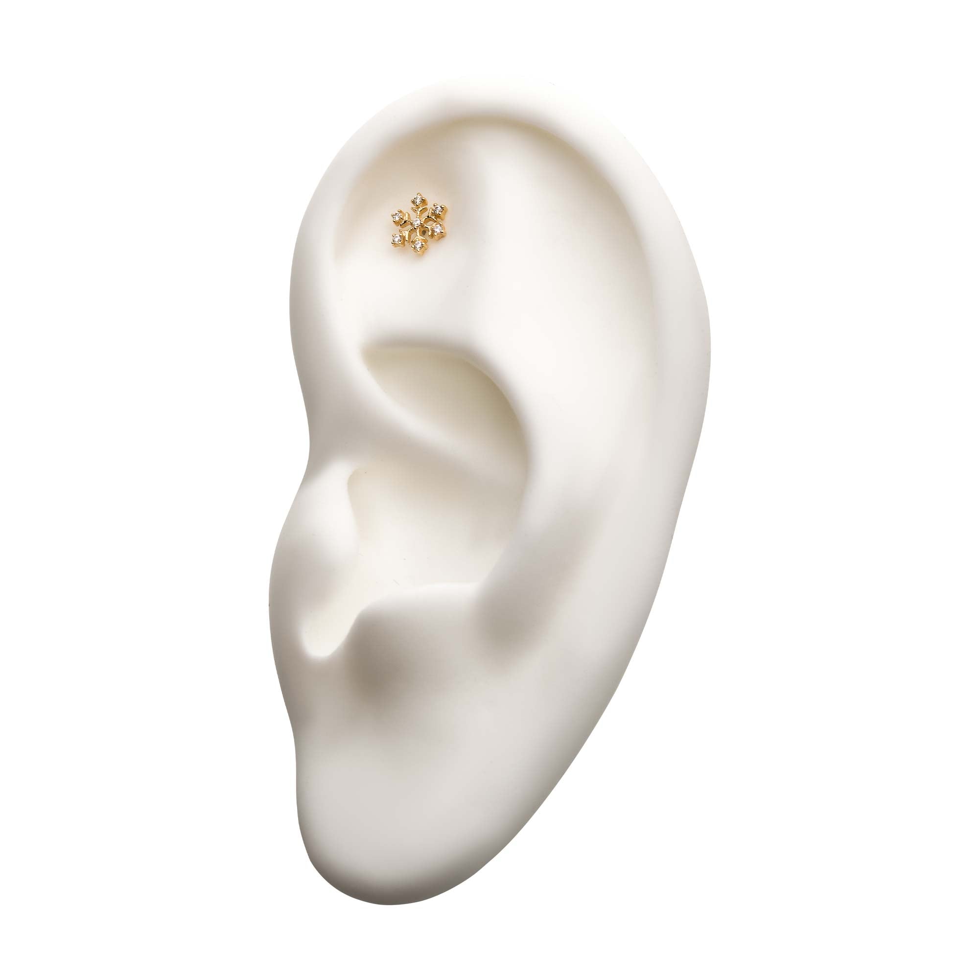 14kt Gold Threadless Prong CZ Snowflake Top