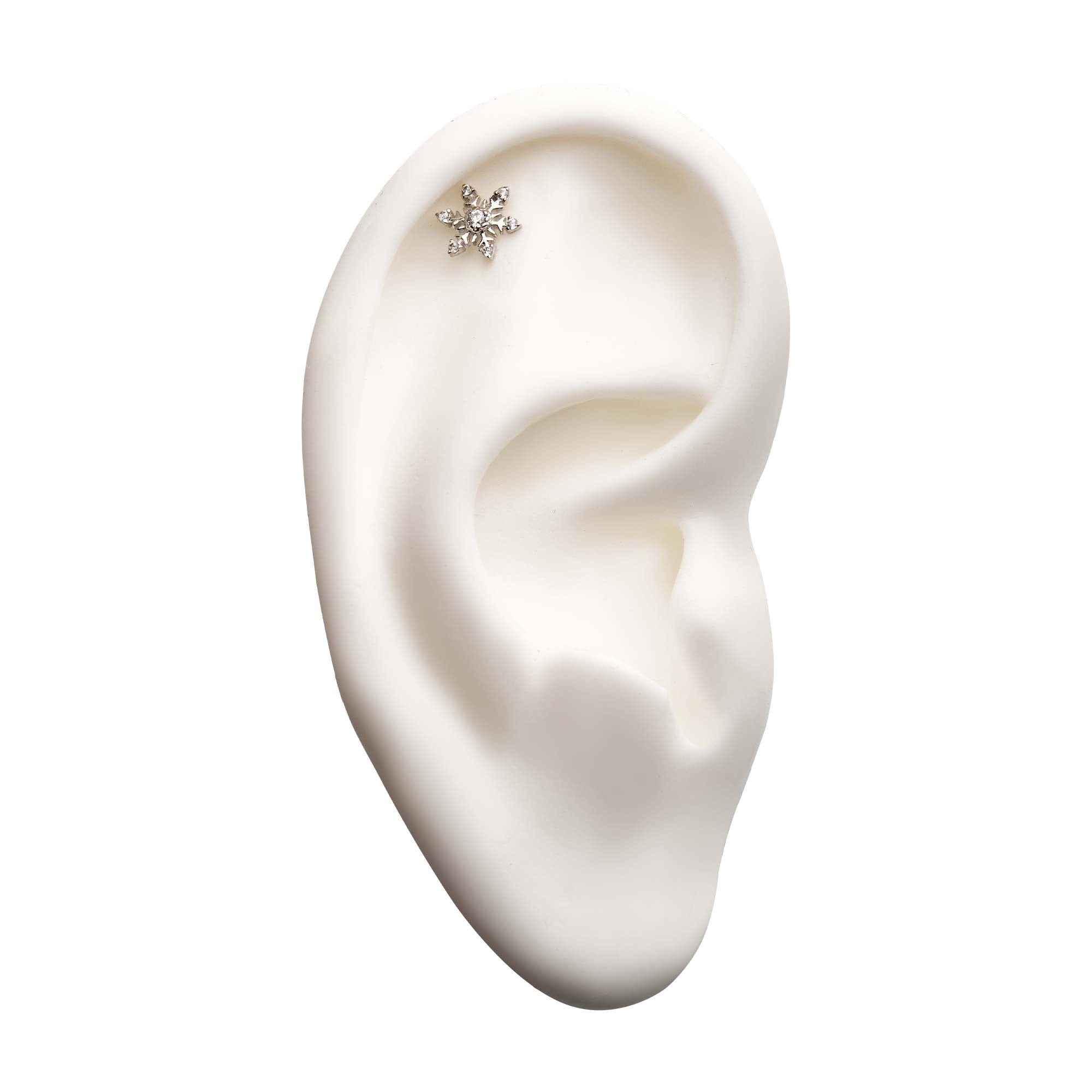 14Kt White Gold Threadless Triple CZ Snowflake Top