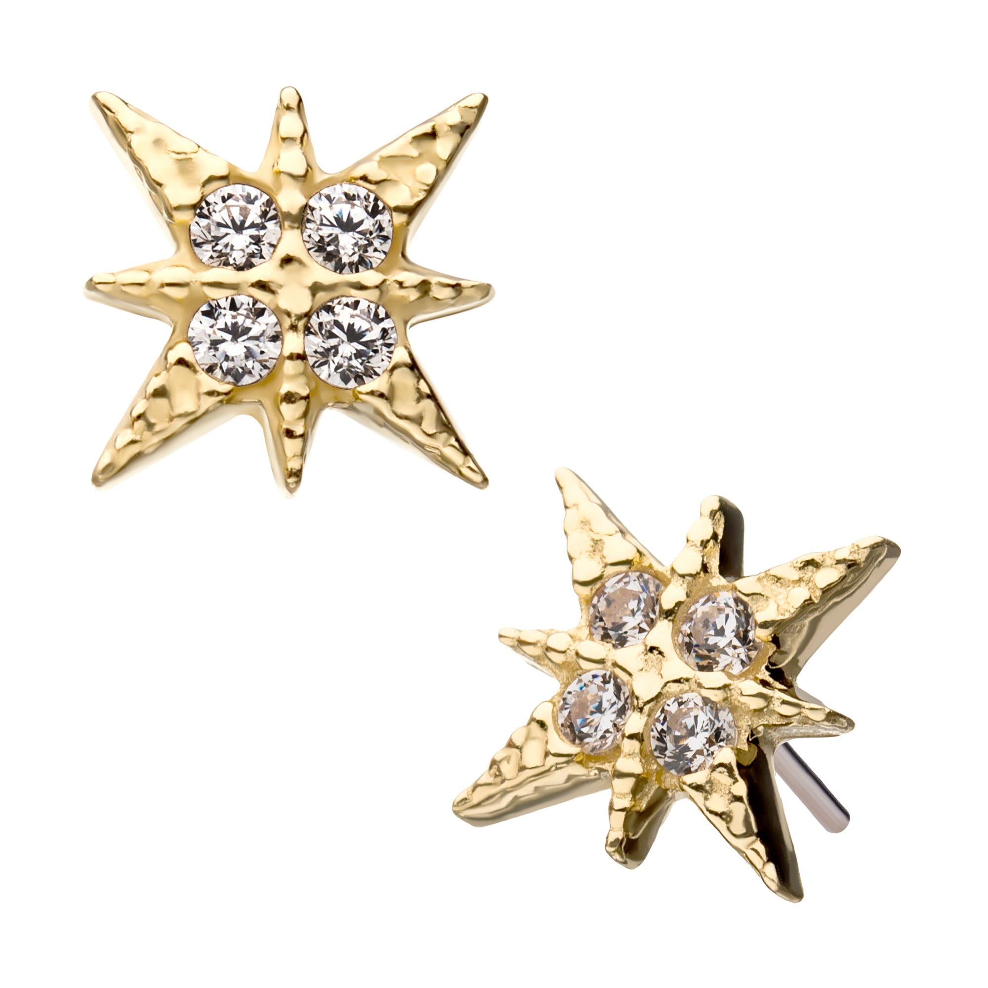 14kt Yellow Gold Threadless 4-Clear Gem 8-Point Star Top