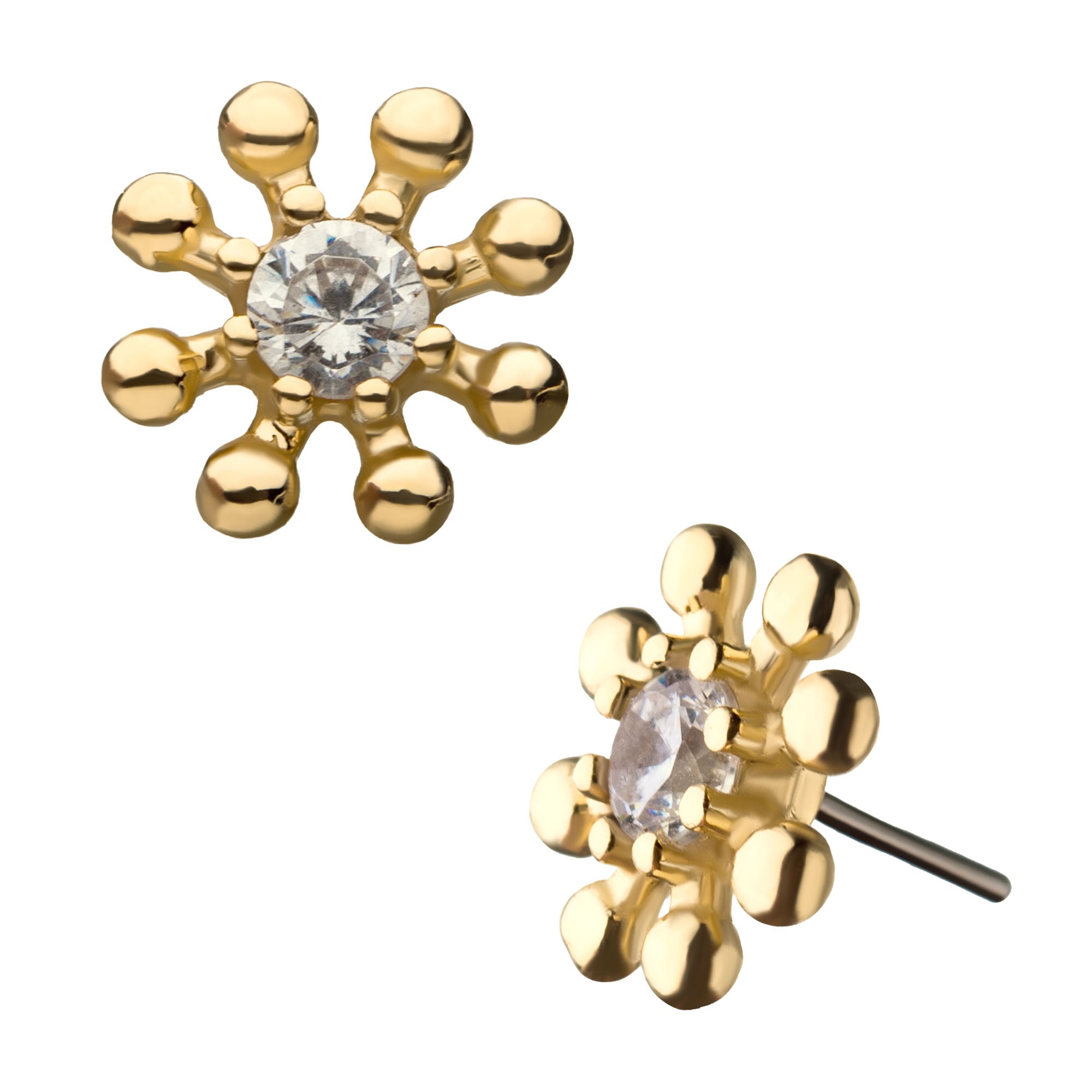 14Kt Yellow Gold Threadless with Clear Gem Sun Bead Top