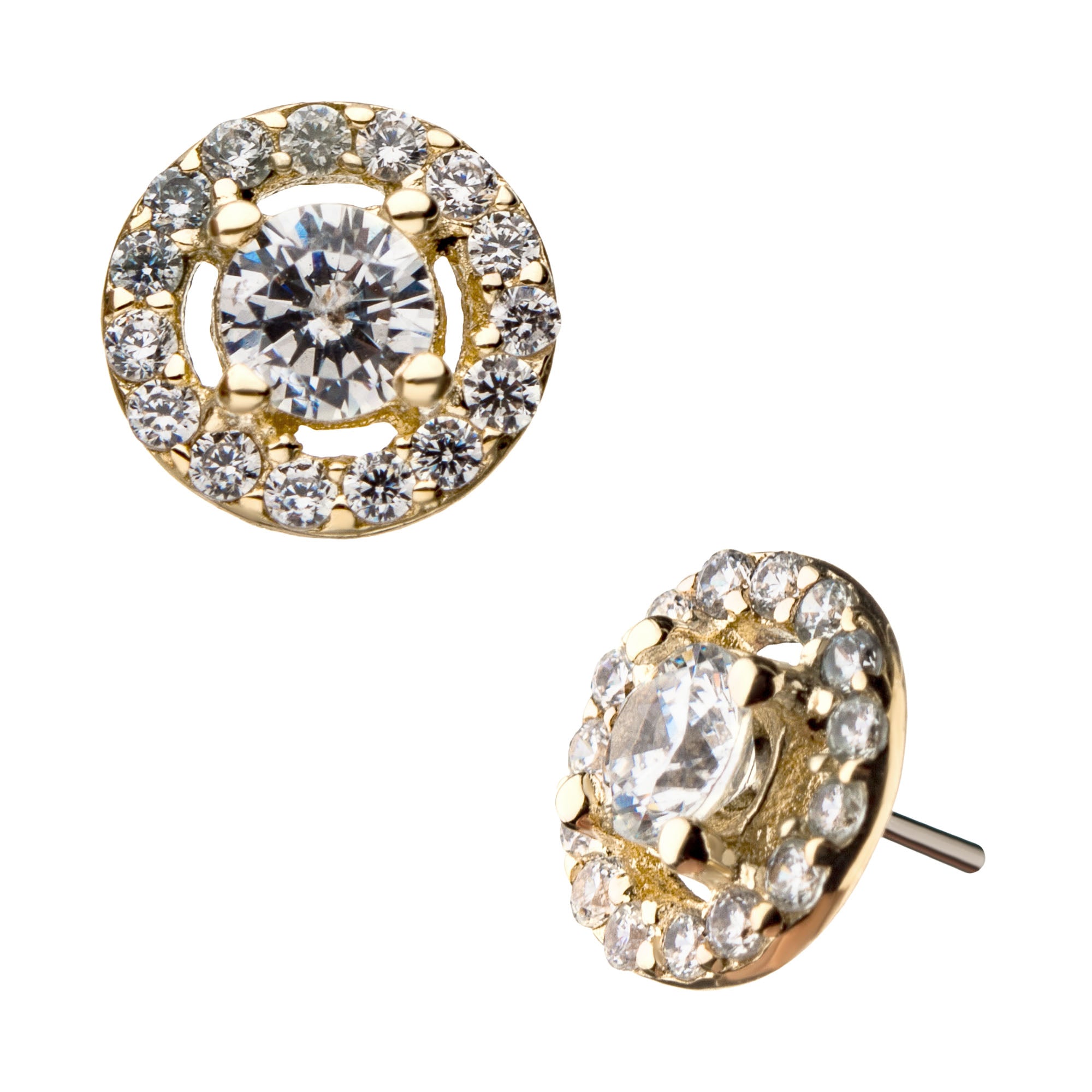 14kt Yellow Gold Threadless Multi-Prong Set Clear Gem Cut Out Circle Top
