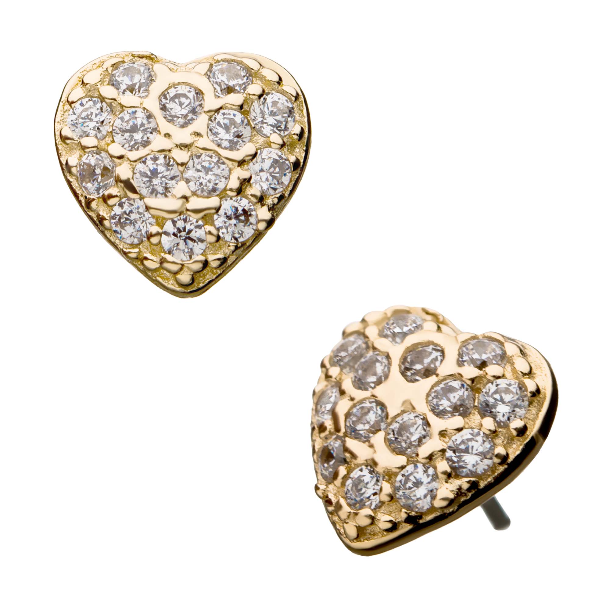 14kt Yellow Gold Threadless Multi-Clear CZ Heart Top