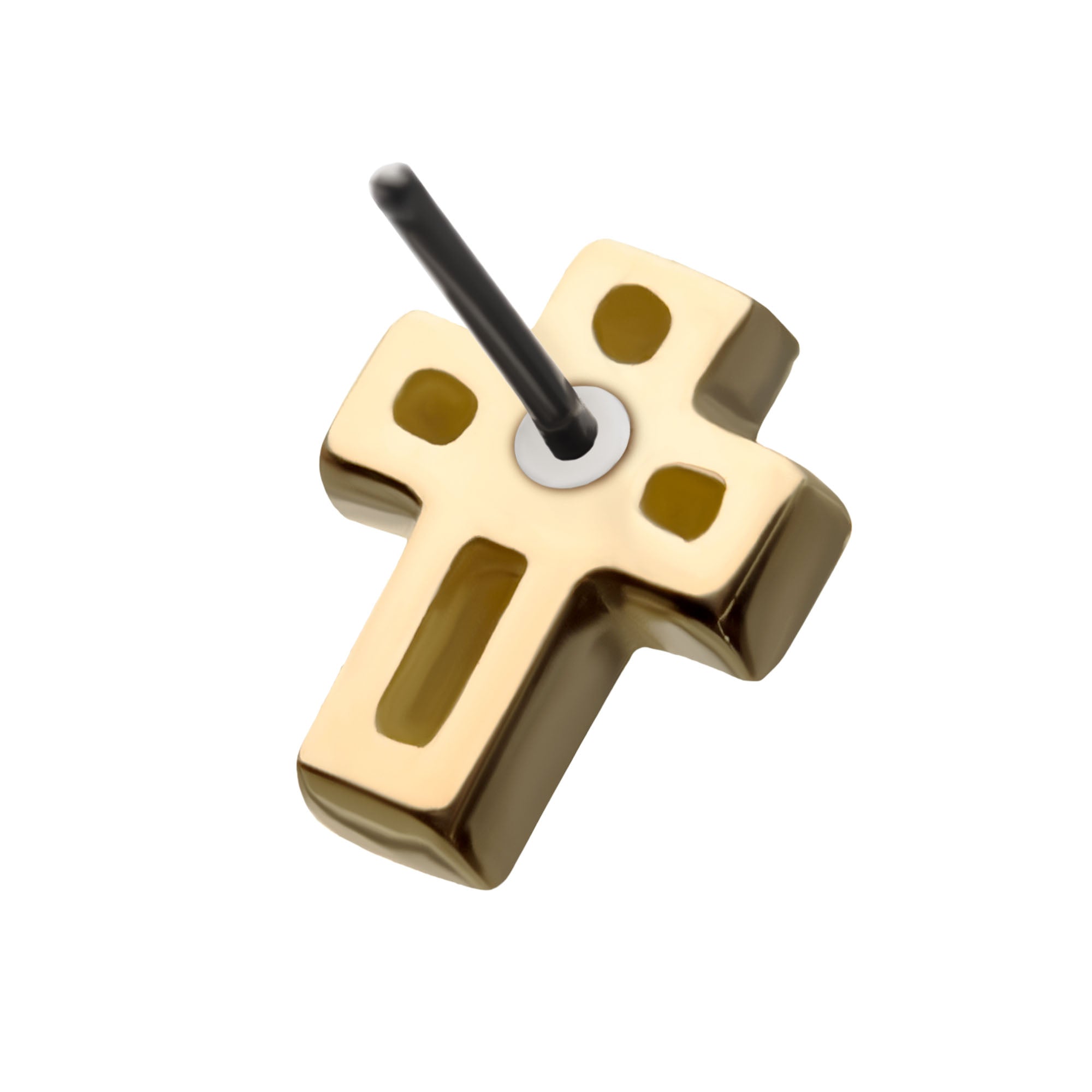 14Kt Yellow Gold Threadless with Clear Gem Cut Out Cross Top