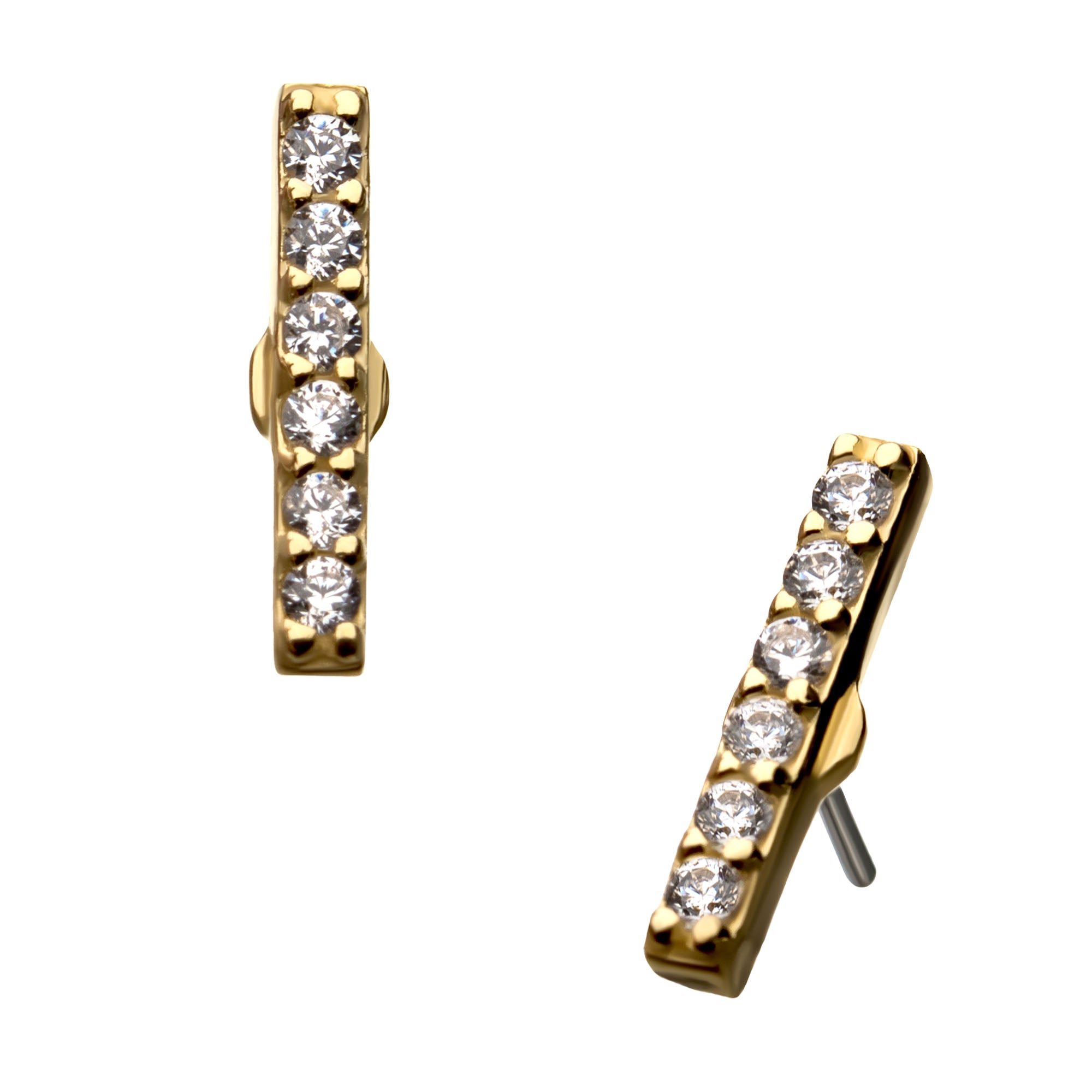 14kt Yellow Gold Threadless 6-Clear CZ Bar Top