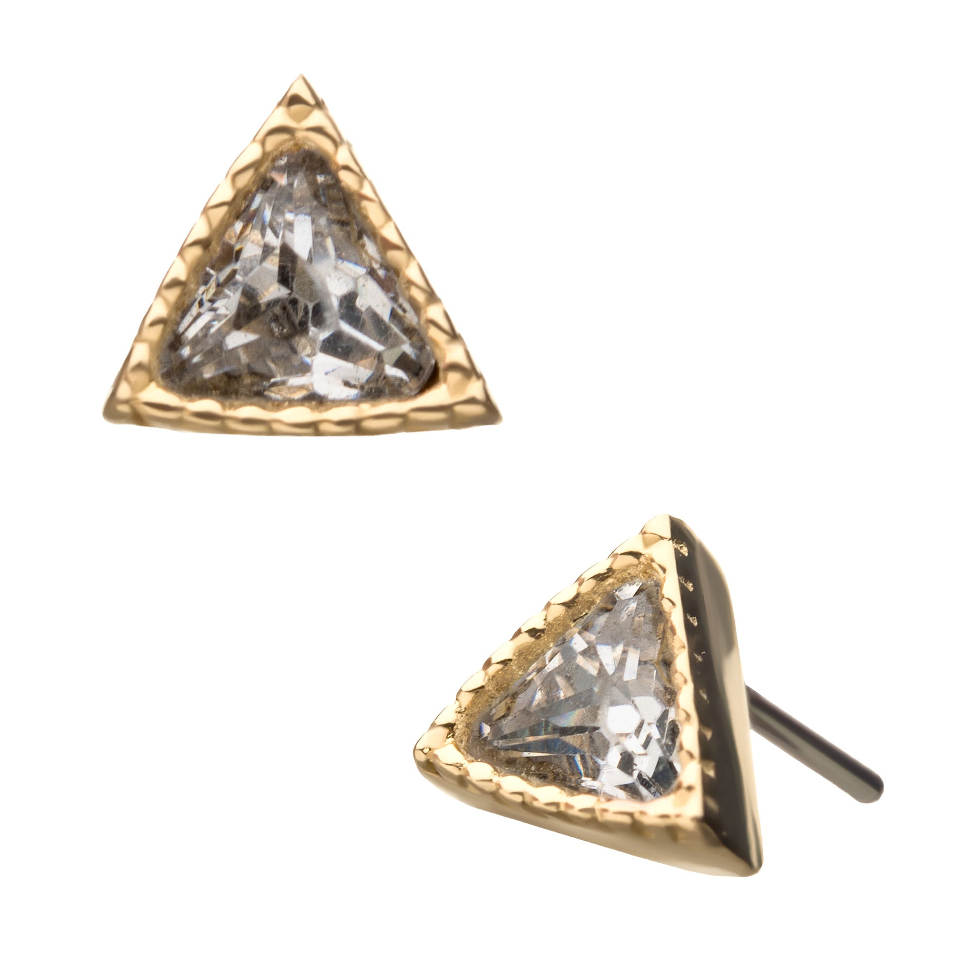 14kt Yellow Gold Threadless Clear CZ Triangle Top
