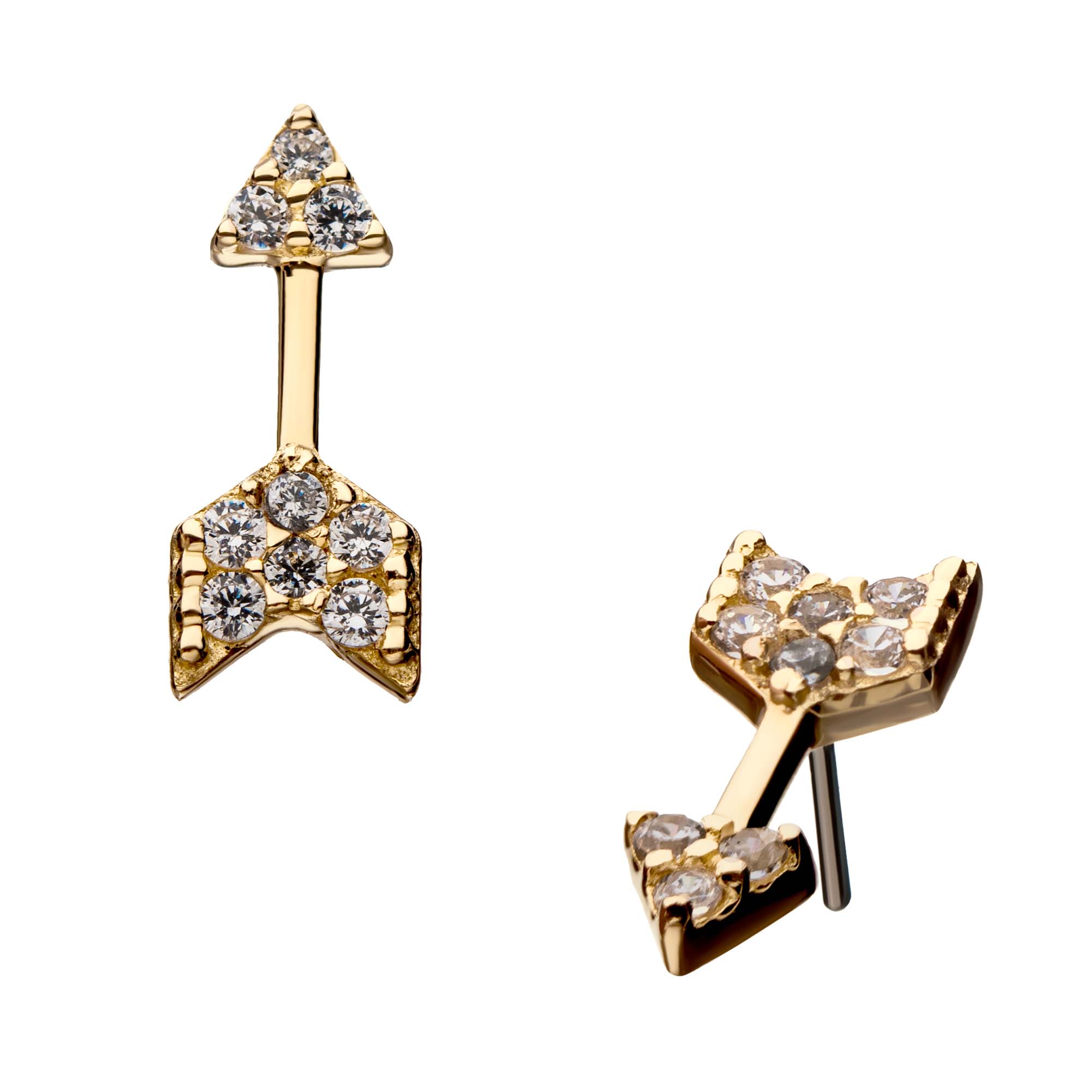 14kt Yellow Gold Threadless Multi-Clear CZ Arrow Top