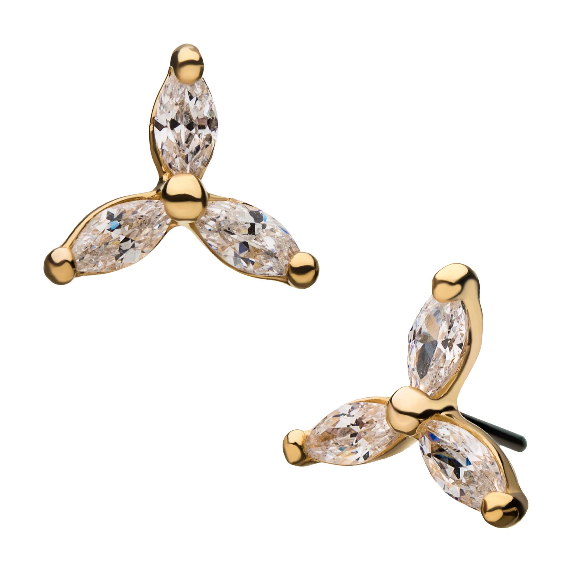 14kt Yellow Gold Threadless Prong Set 3-Clear Gem Trinity Top