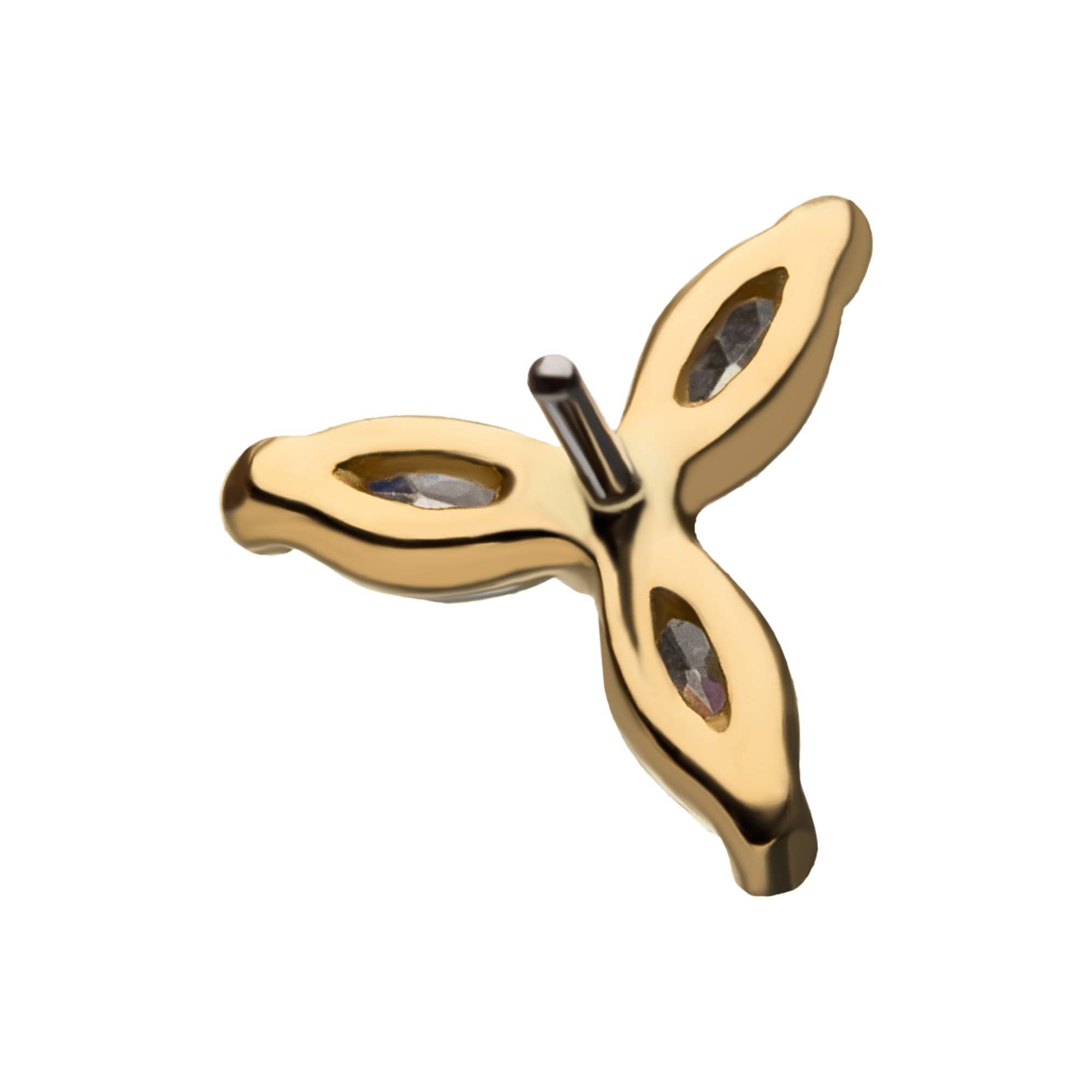 14kt Yellow Gold Threadless Prong Set 3-Clear Gem Trinity Top