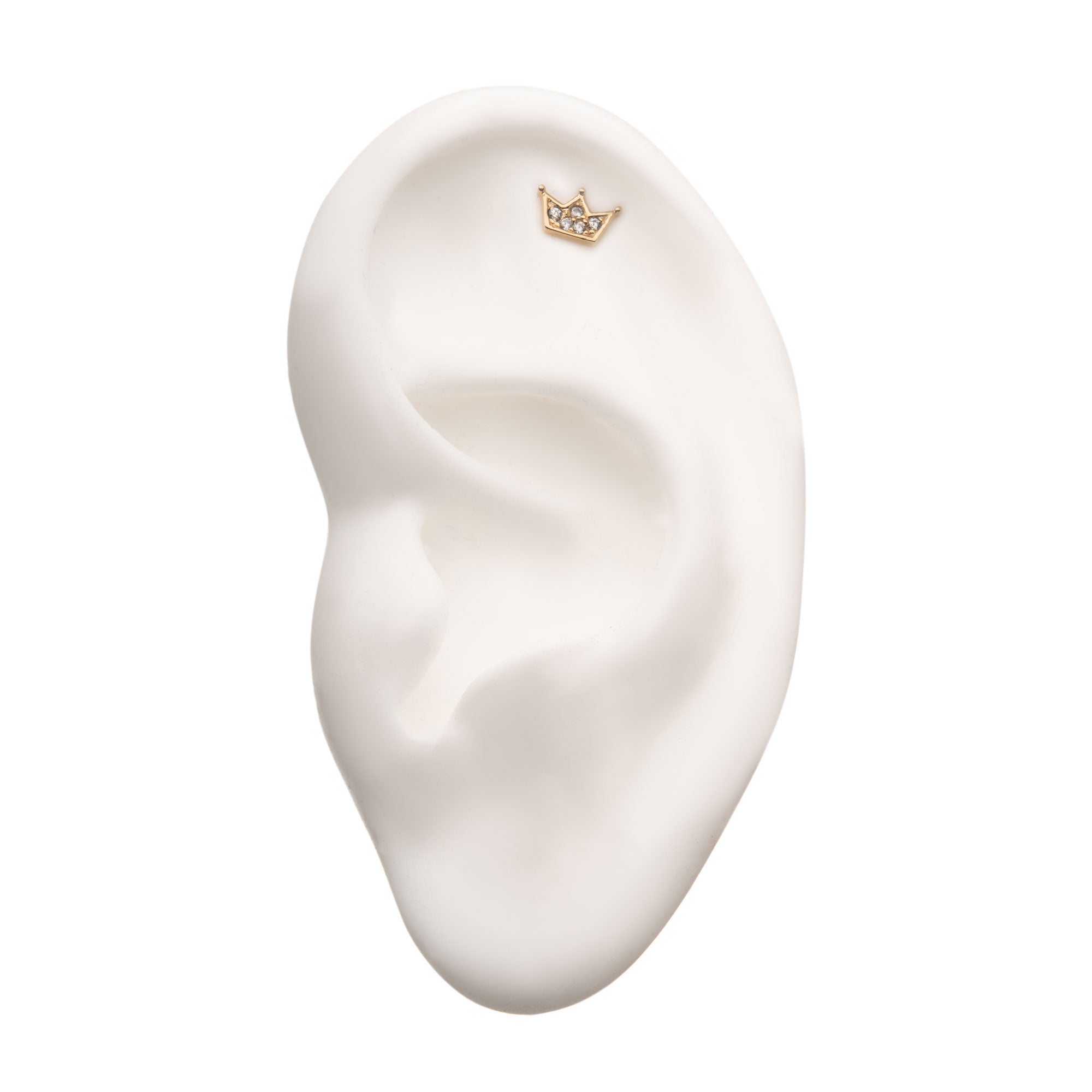 14kt Yellow Gold Threadless Clear Gem Crown Top