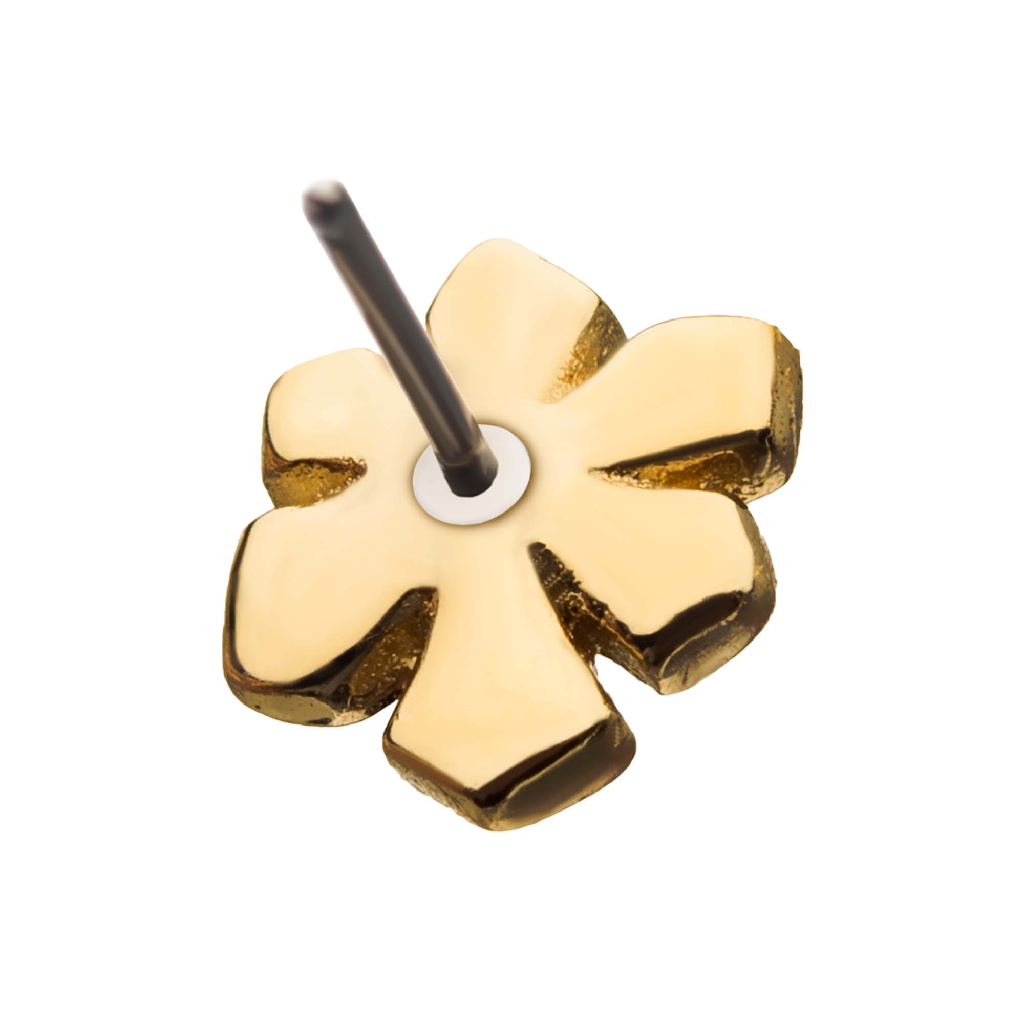 14Kk Yellow Gold Threadless Prong Set Pink Gem Flower Top