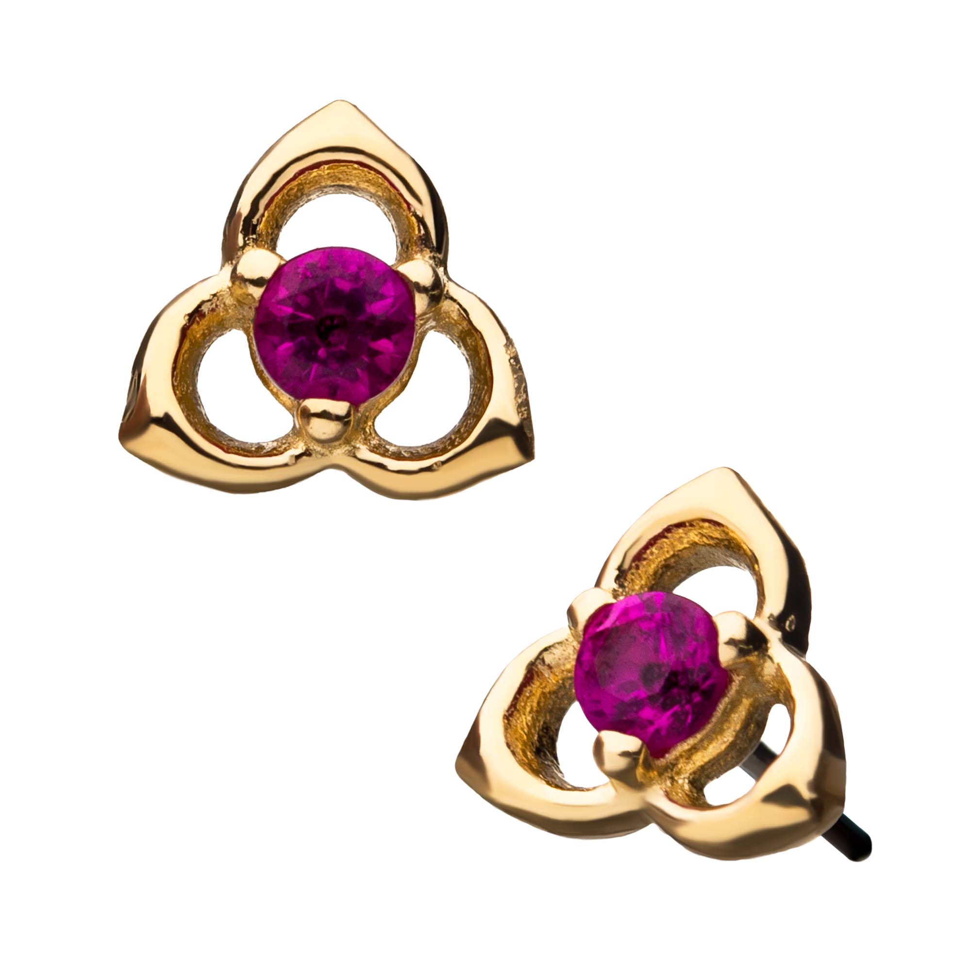 14Kt Yellow Gold Threadless Pink Gem Trinity Top