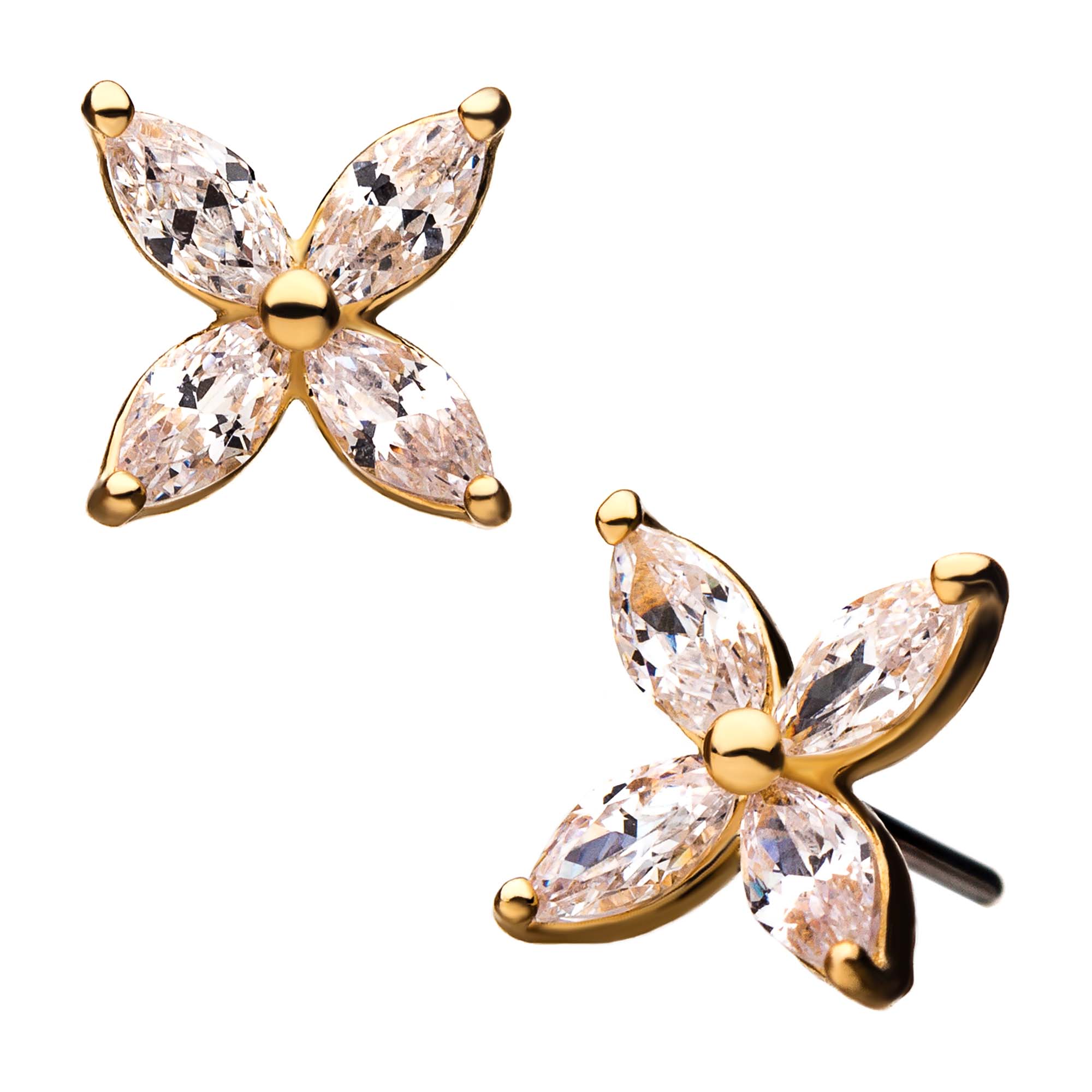 14kt Yellow Gold Threadless 4-Clear CZ Flower Top