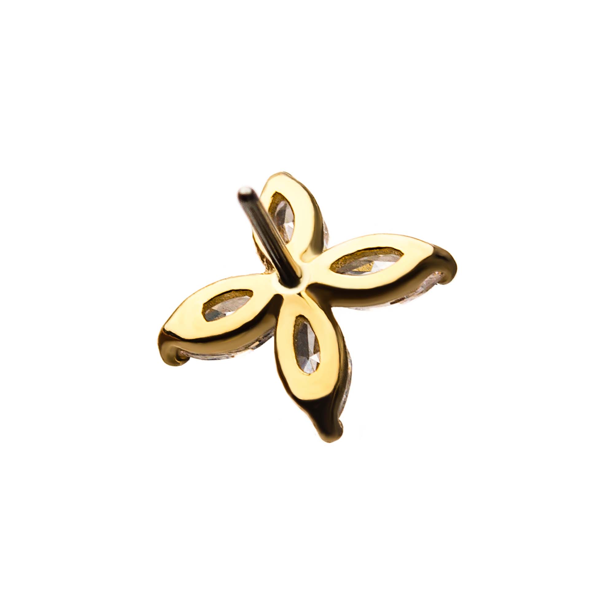 14kt Yellow Gold Threadless 4-Clear CZ Flower Top