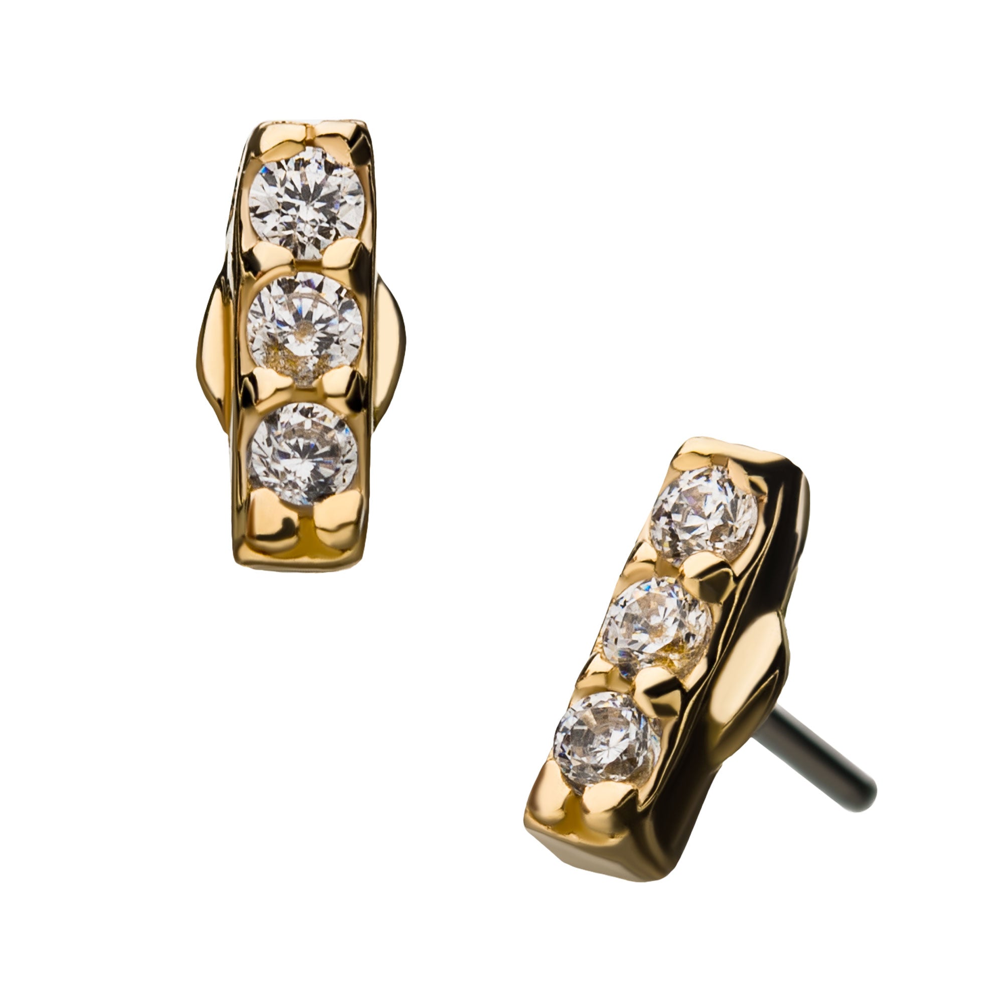 14kt Yellow Gold Threadless 3-Clear CZ Bar Top