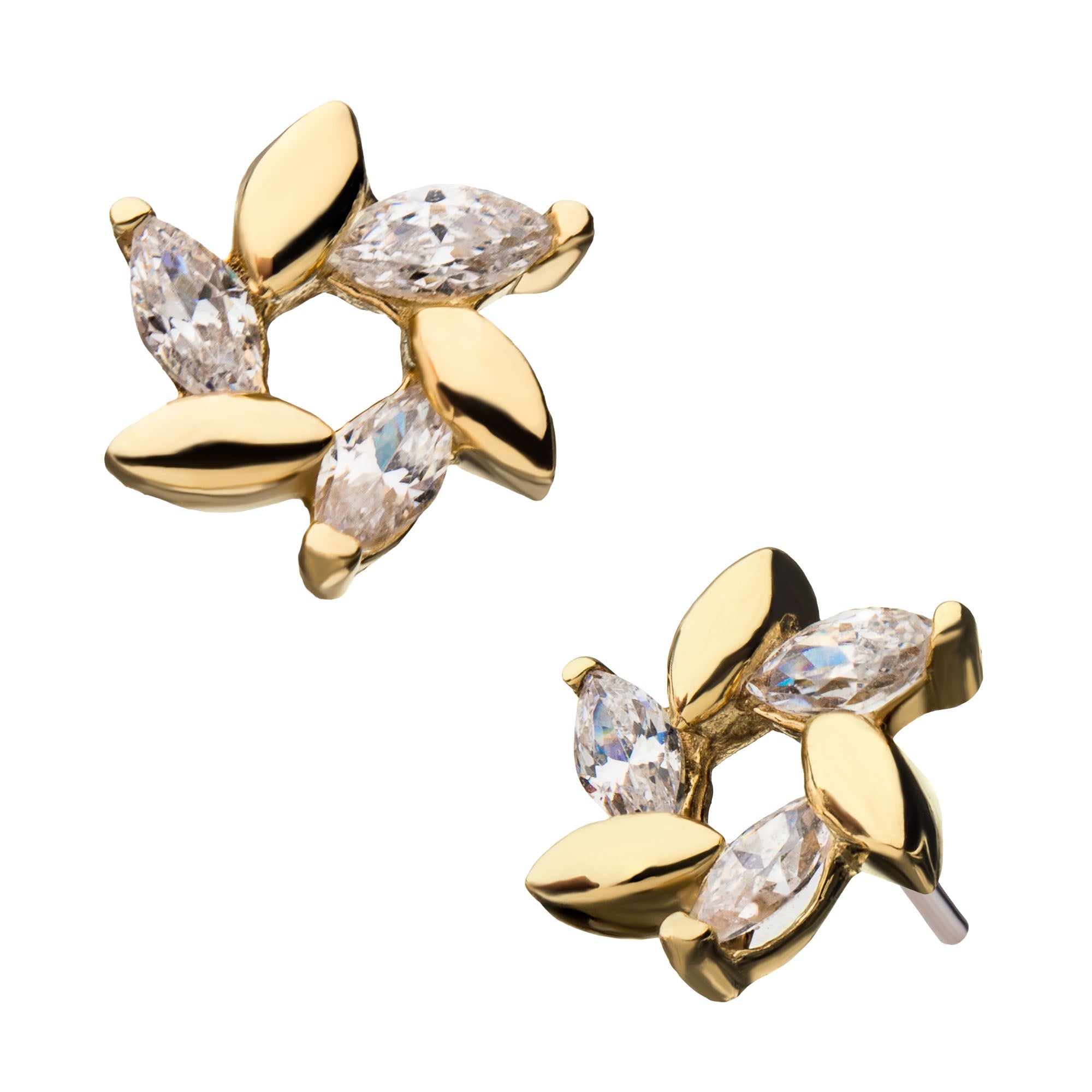 14kt Yellow Gold Threadless Wheat Shape 3-Clear CZ Top