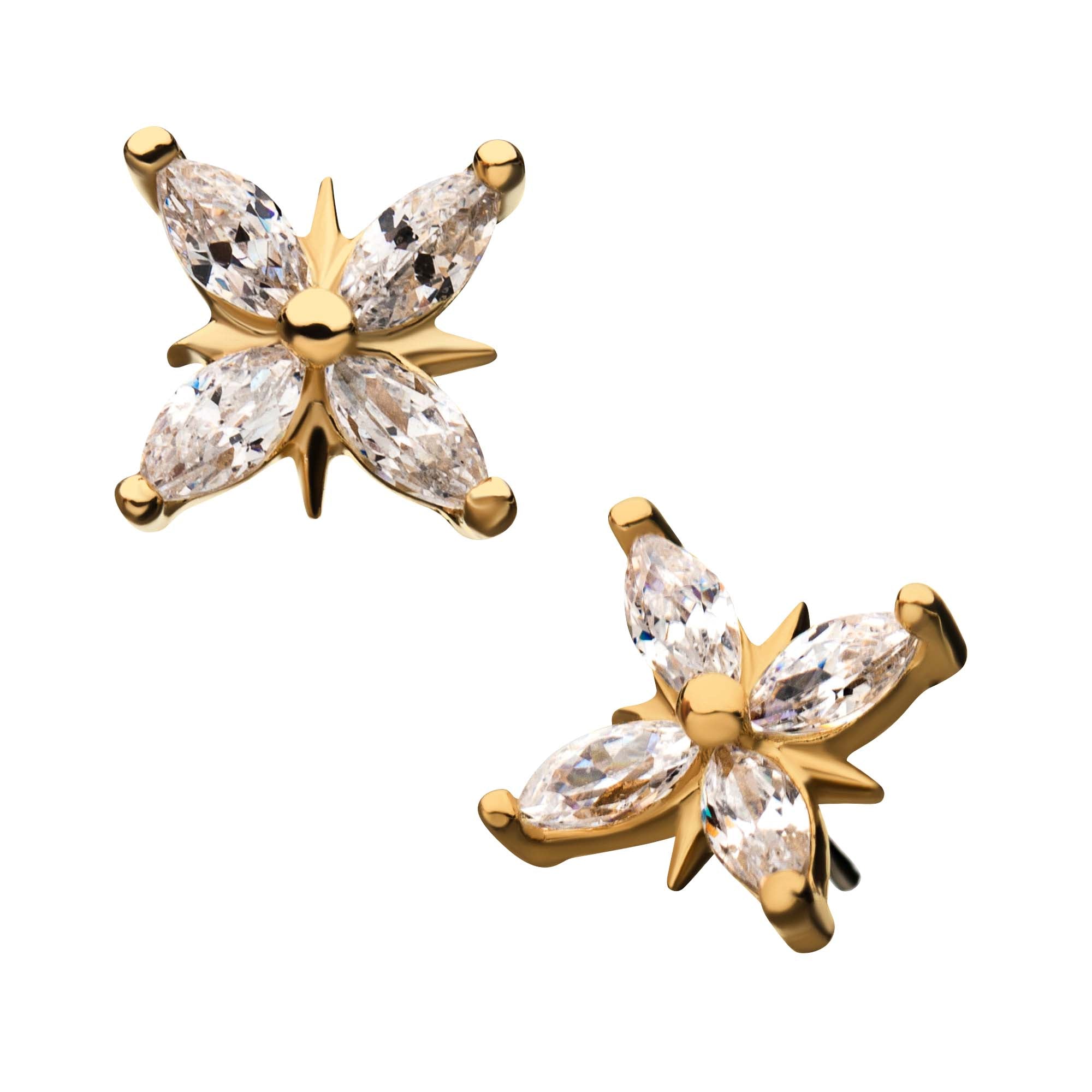 14kt Yellow Gold Threadless Prong Set 4-Clear CZ Cross Top