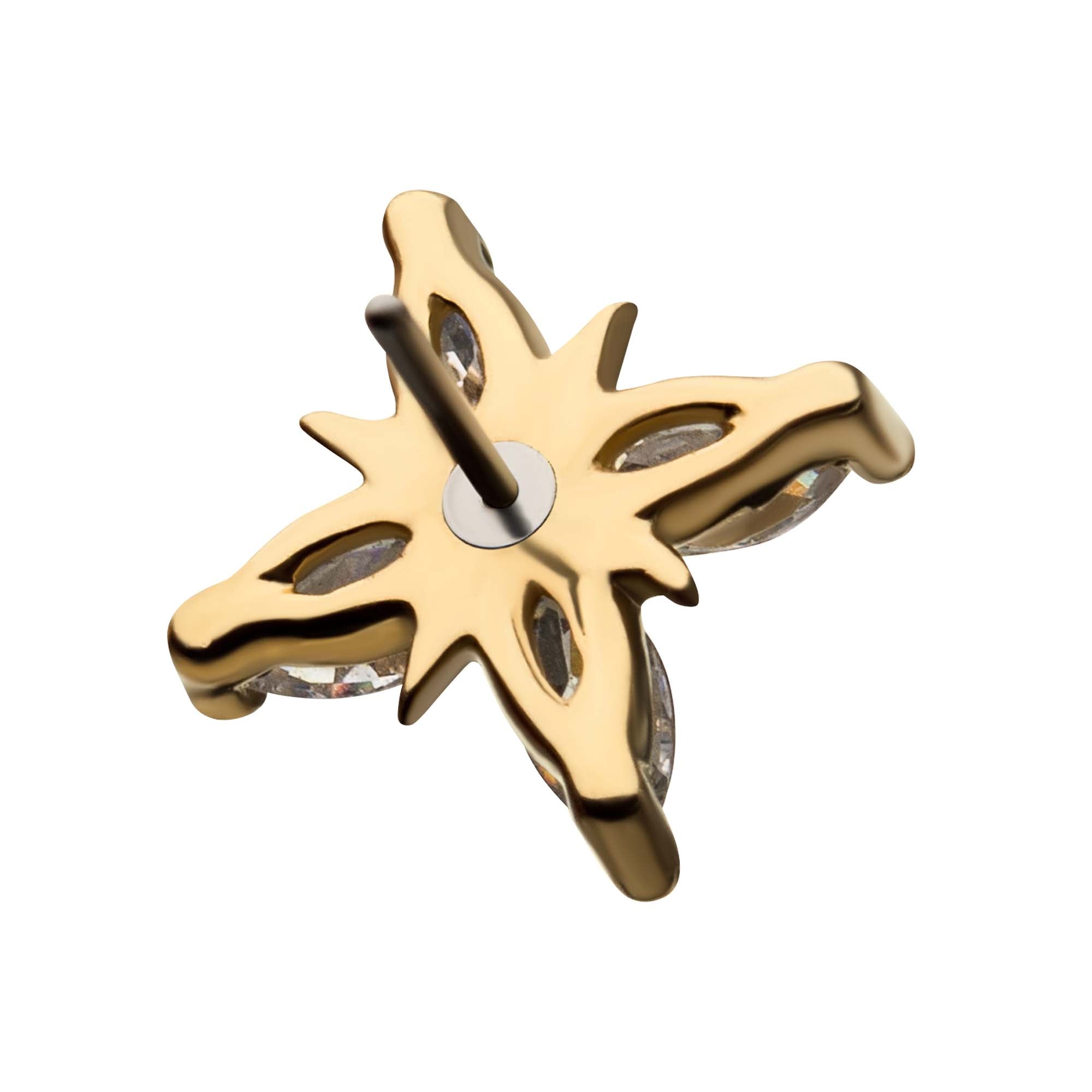 14kt Yellow Gold Threadless Prong Set 4-Clear CZ Cross Top
