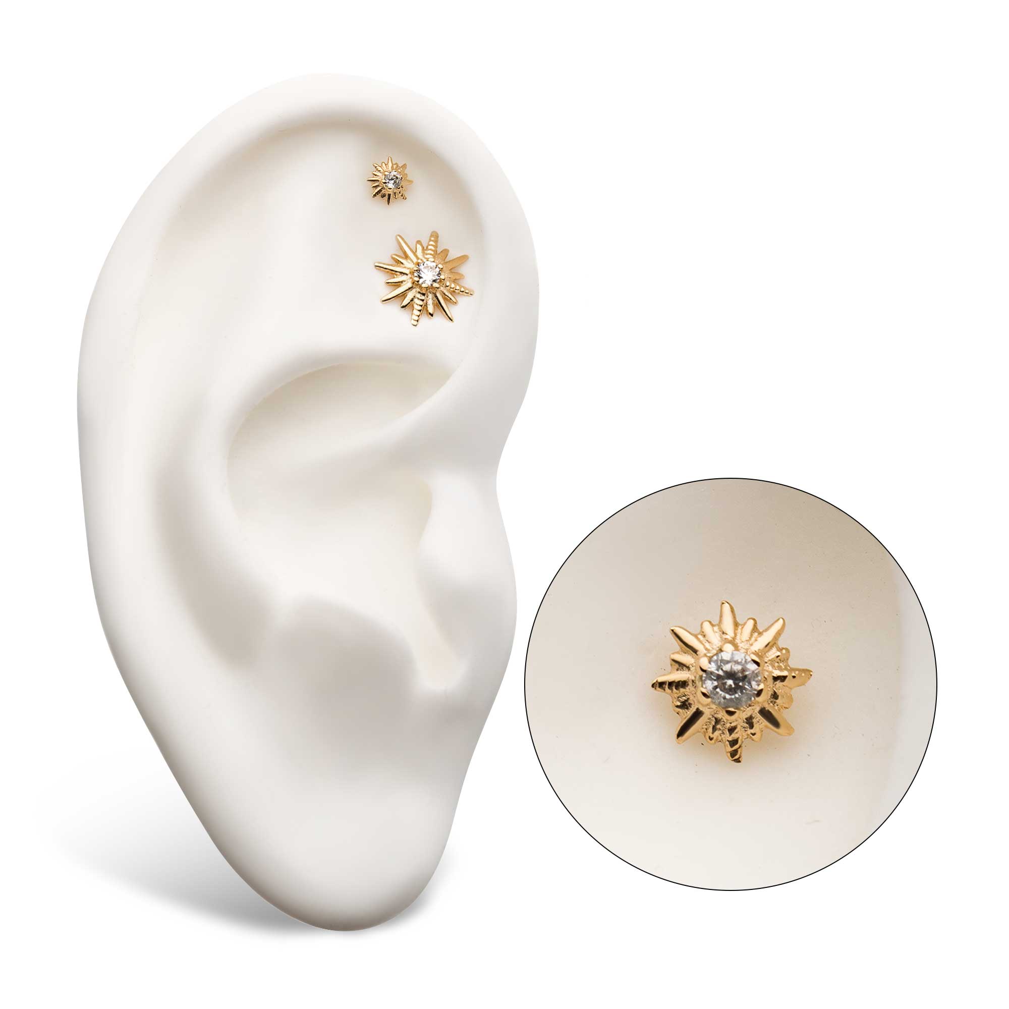 14kt Yellow Gold Threadless Star Clear CZ Top