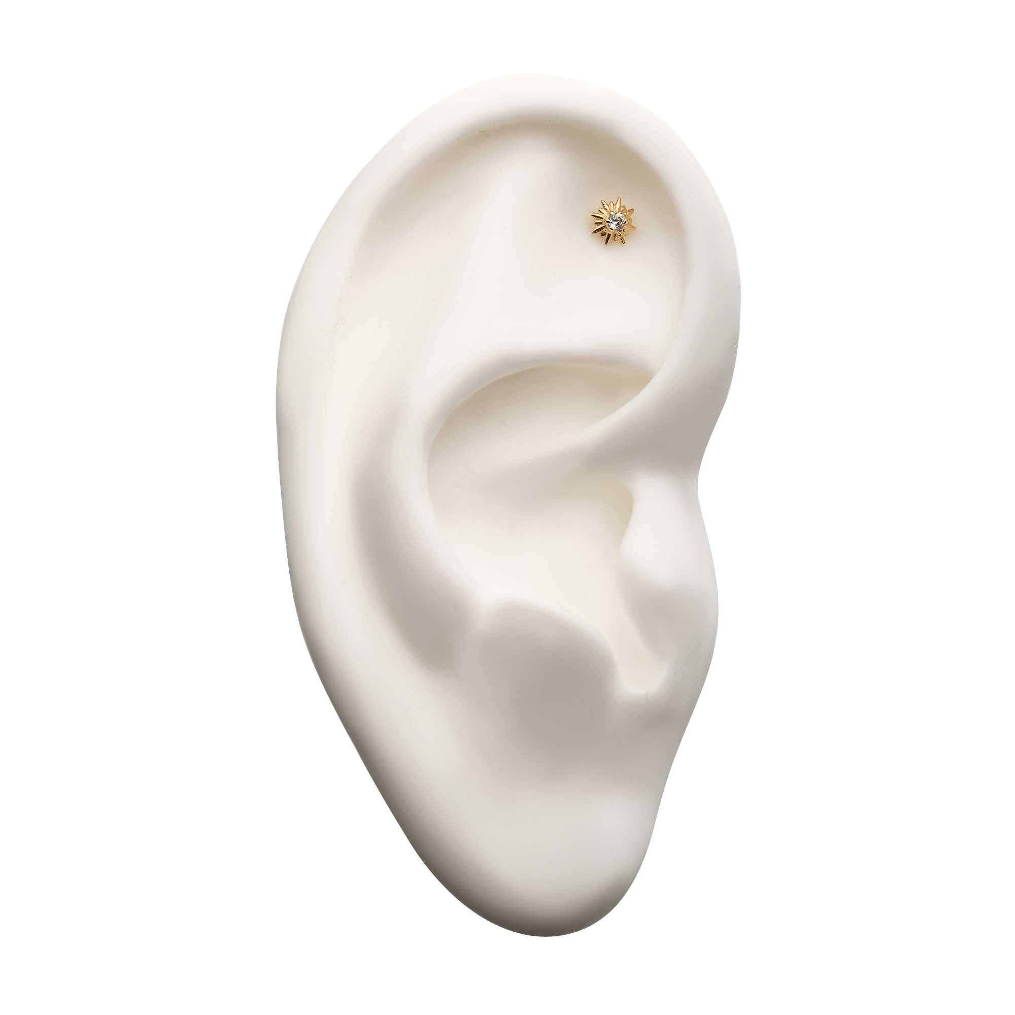 14kt Yellow Gold Threadless Star Clear CZ Top