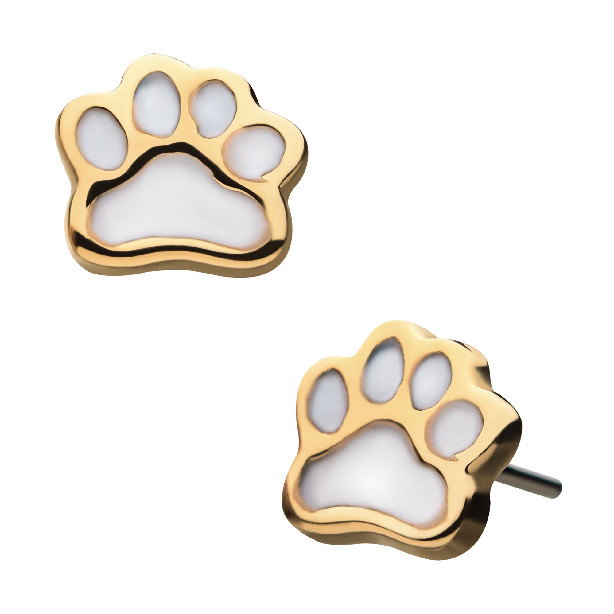 14kt Yellow Gold Threadless White Enamel Dog Paw Top
