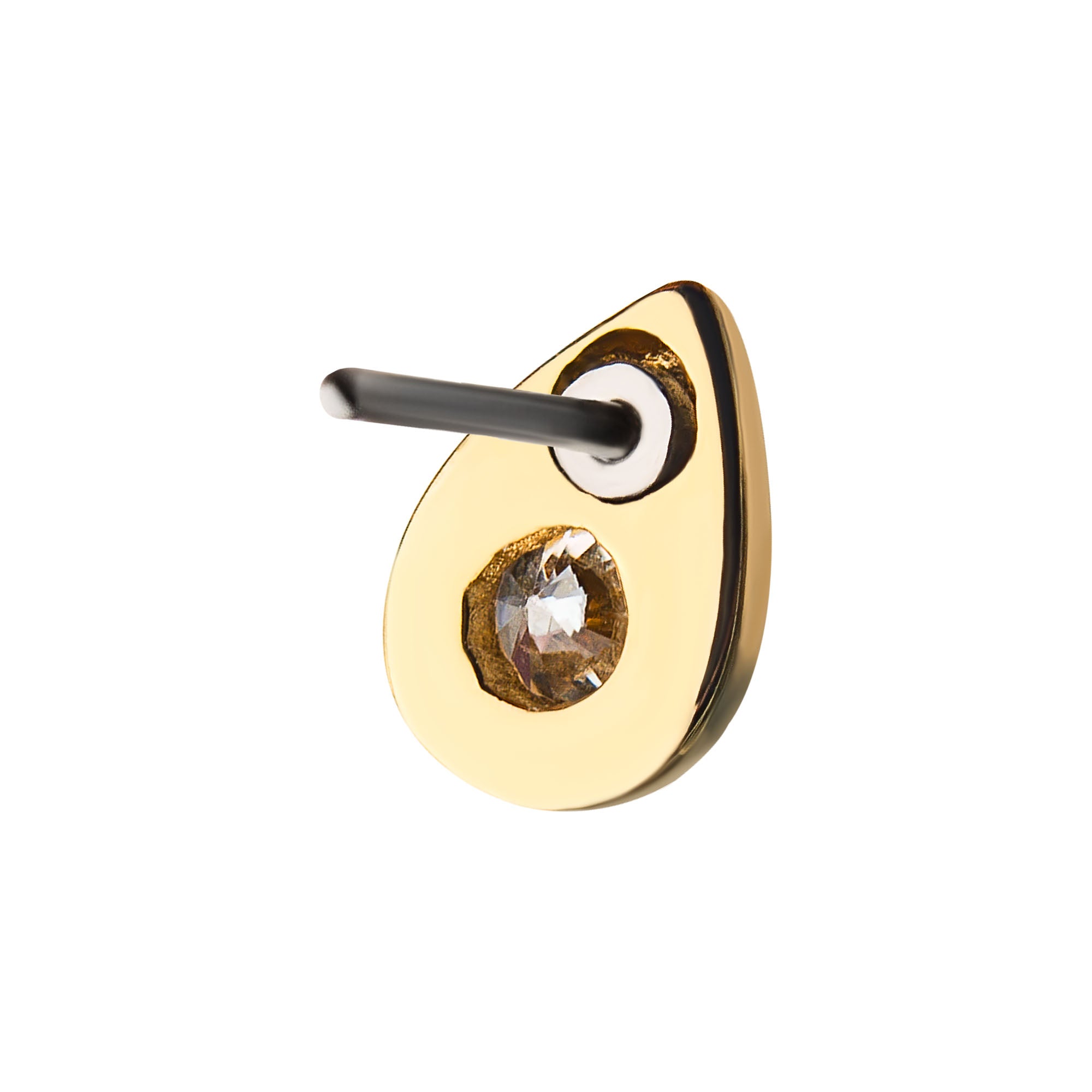 14kt Yellow Gold Threadless Teardrop Clear CZ Top