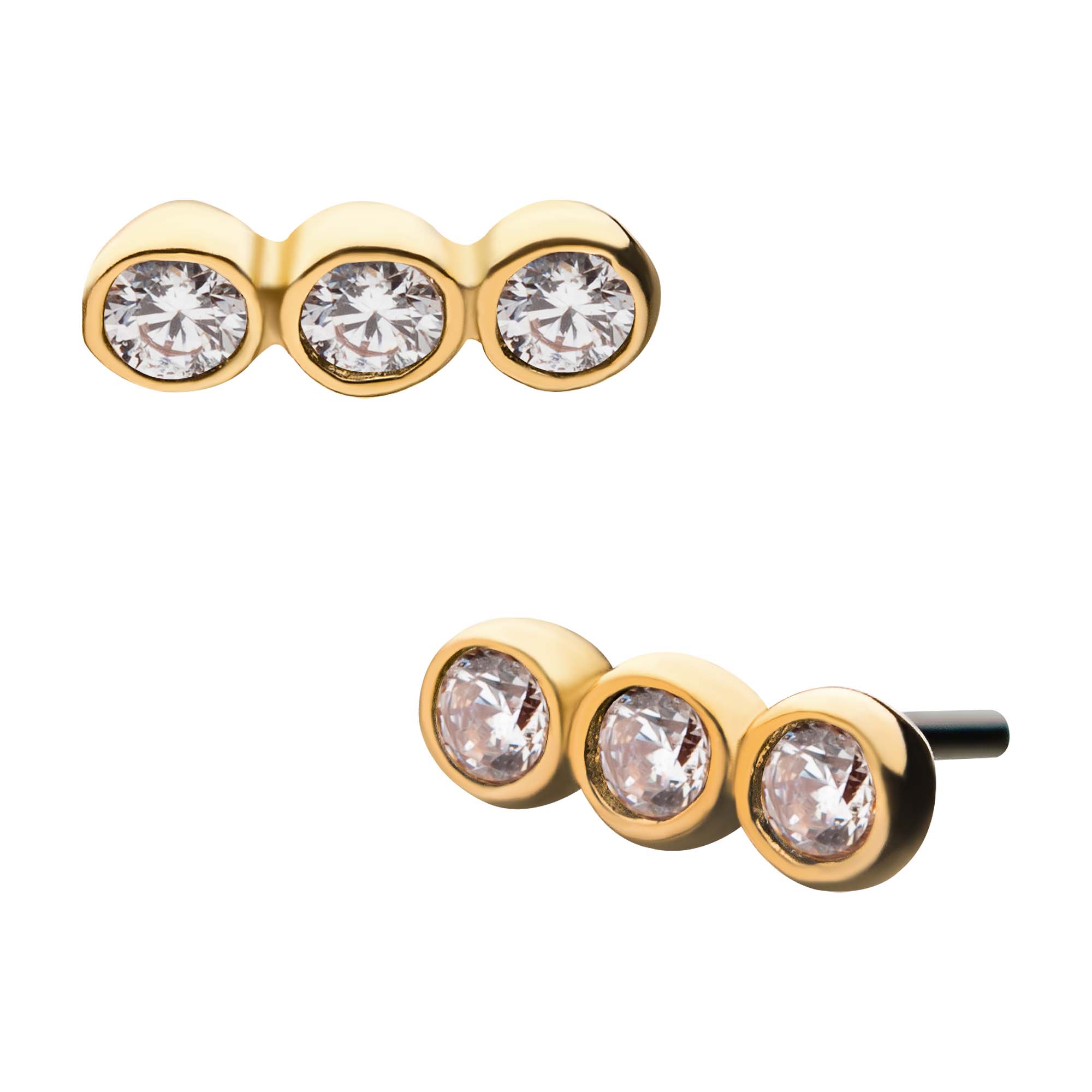 14kt Yellow Gold Threadless 3 Bezel Clear CZ Top