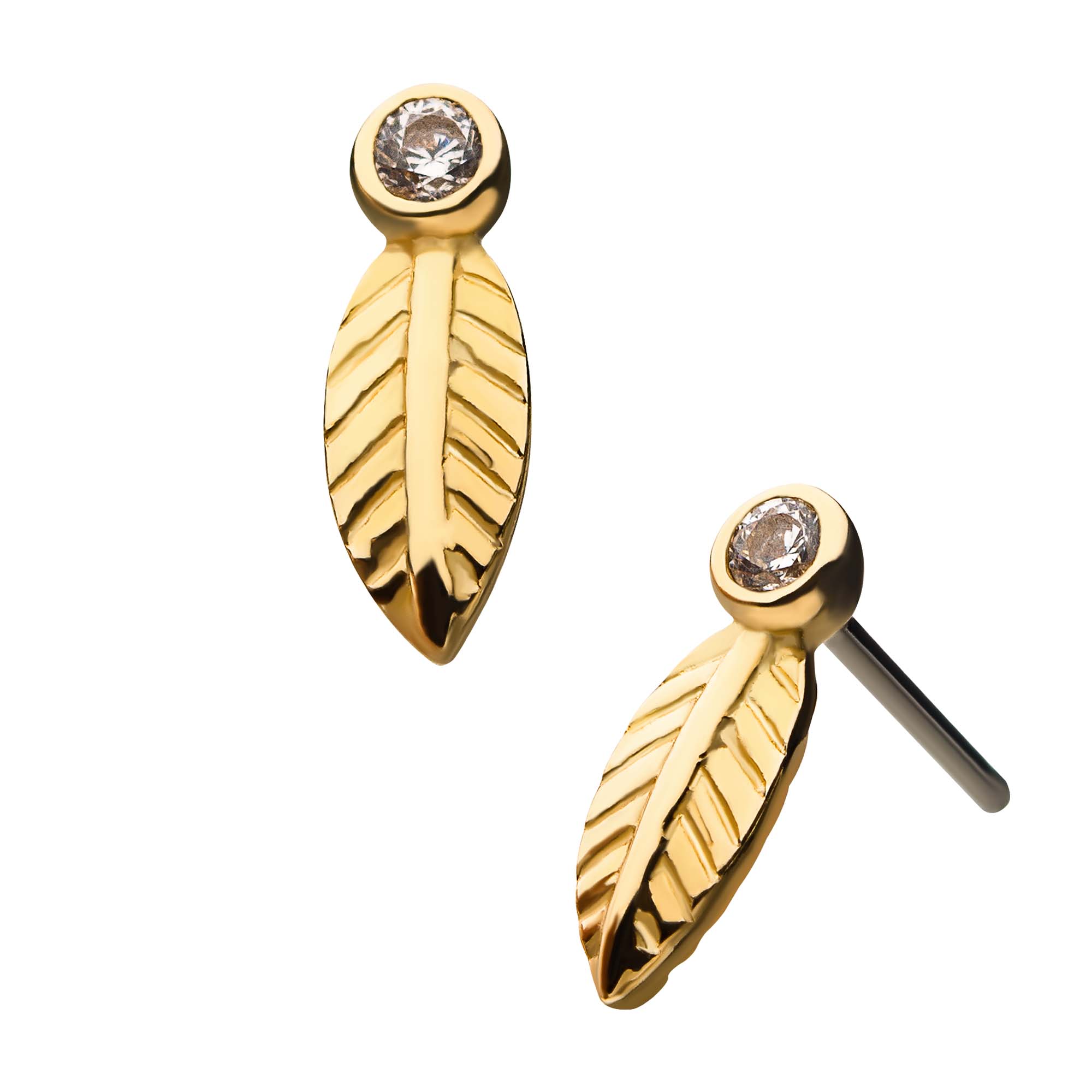 14kt Yellow Gold Threadless Leaf Clear CZ Top