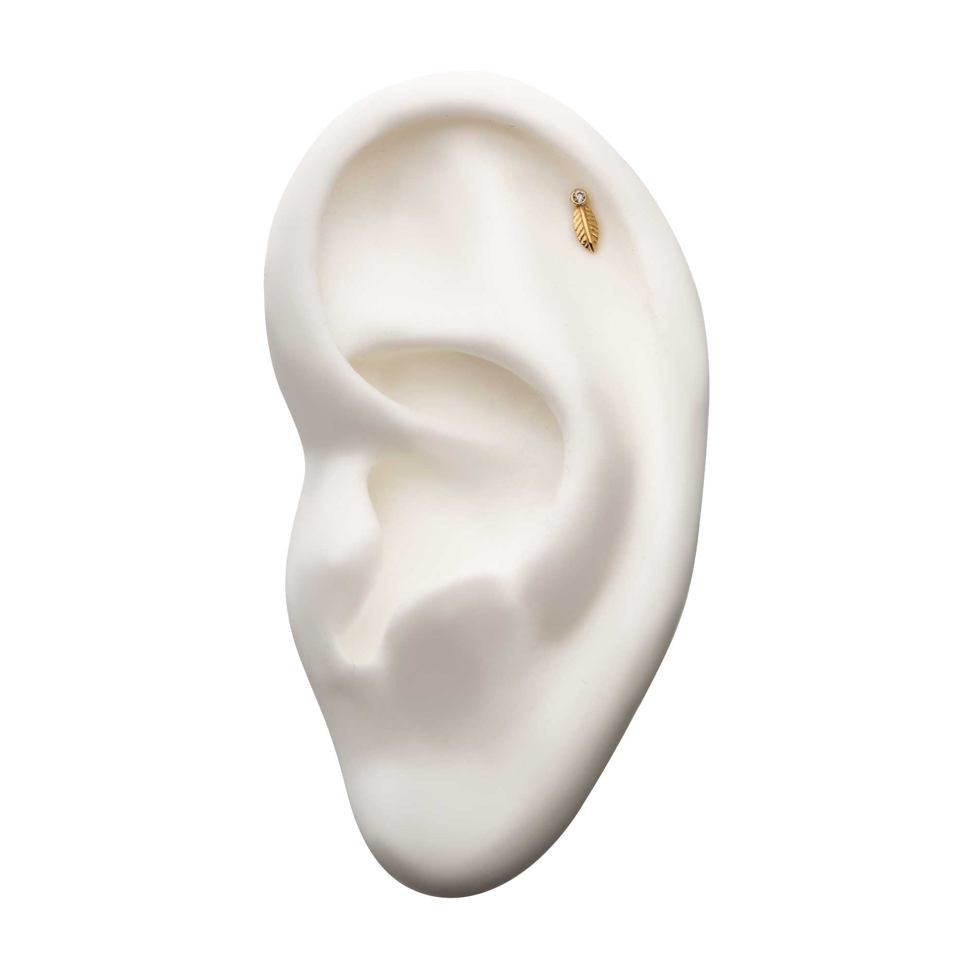 14kt Yellow Gold Threadless Leaf Clear CZ Top