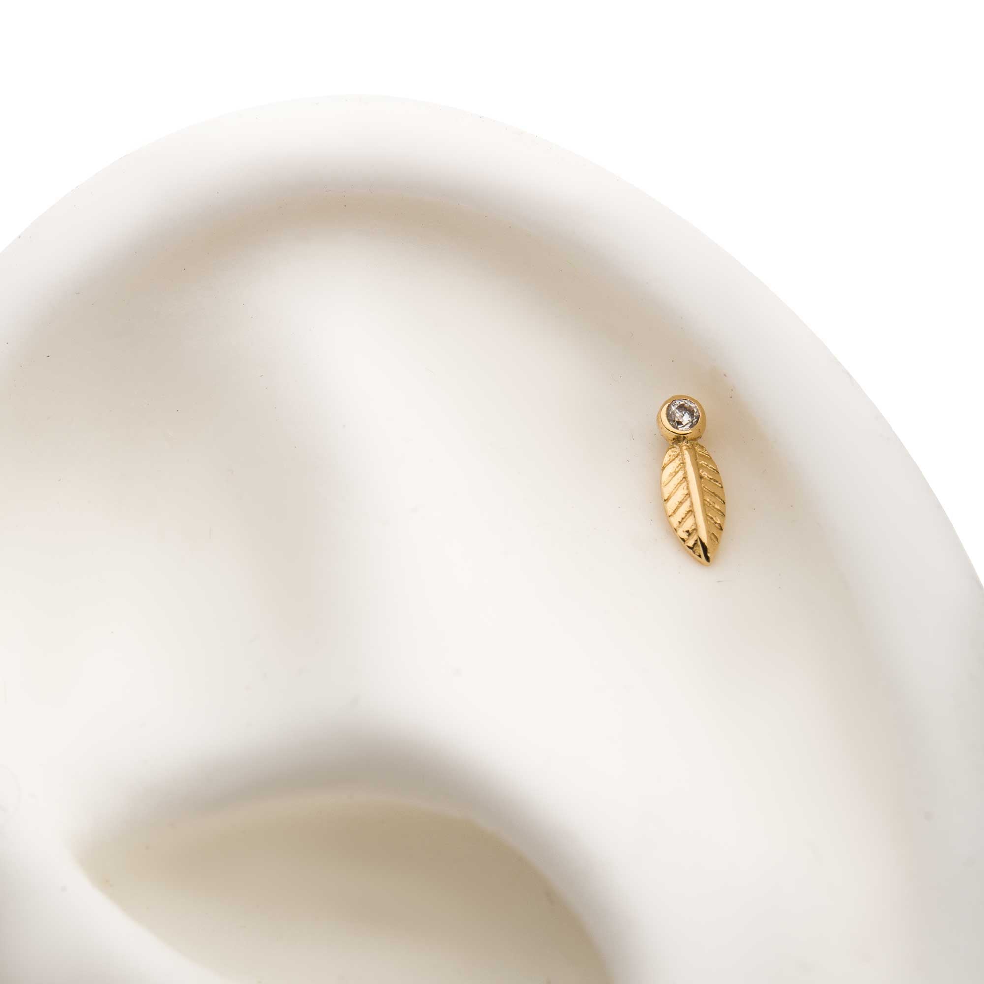 14kt Yellow Gold Threadless Leaf Clear CZ Top