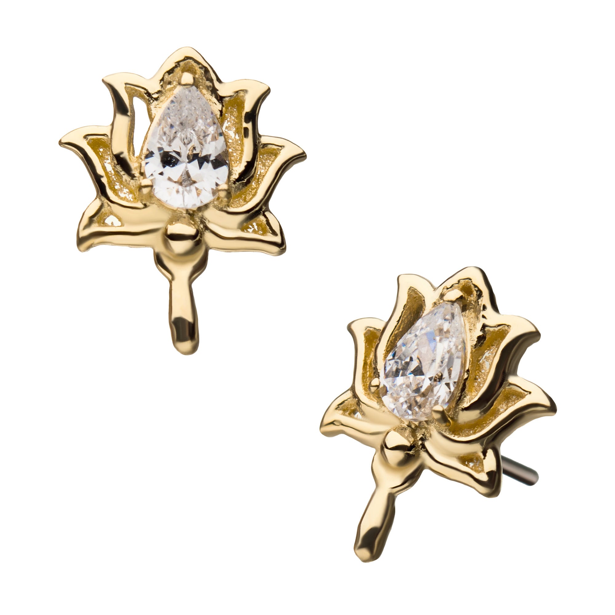 14kt Yellow Gold Threadless Clear Gem Lotus Top