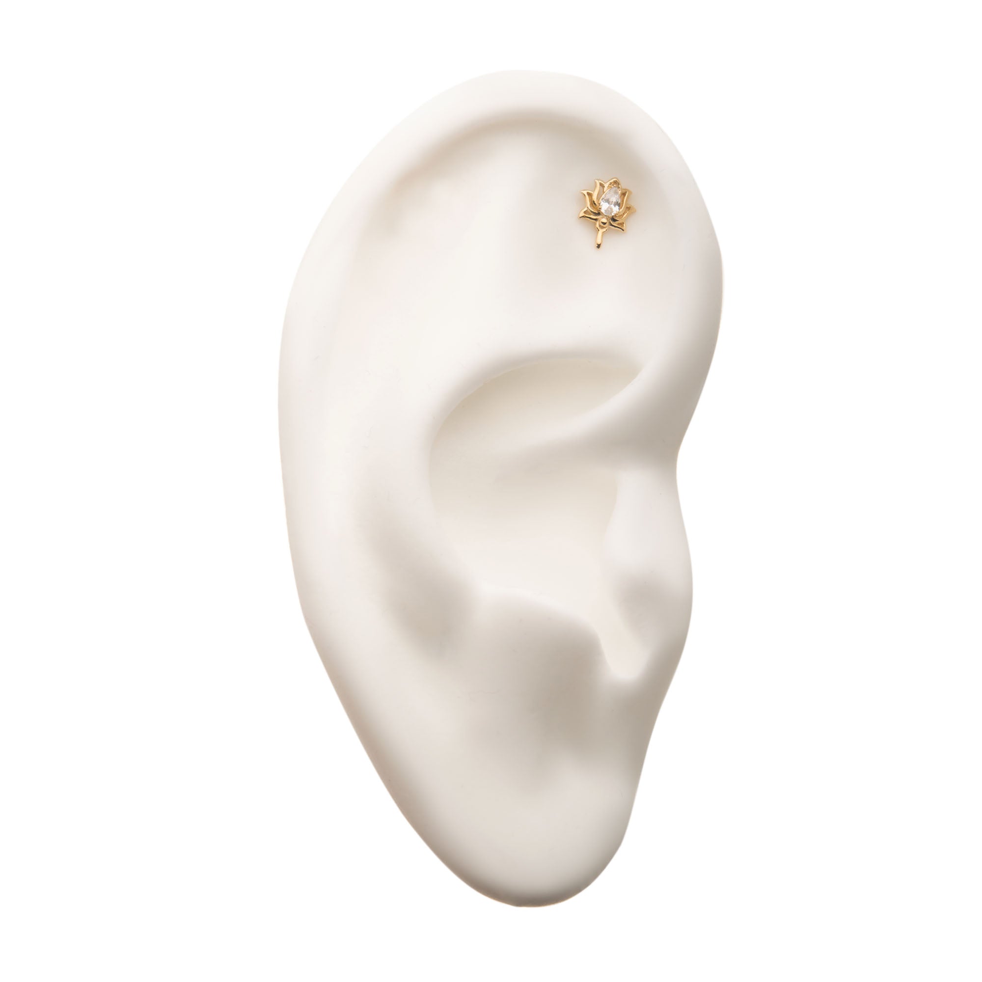 14kt Yellow Gold Threadless Clear Gem Lotus Top