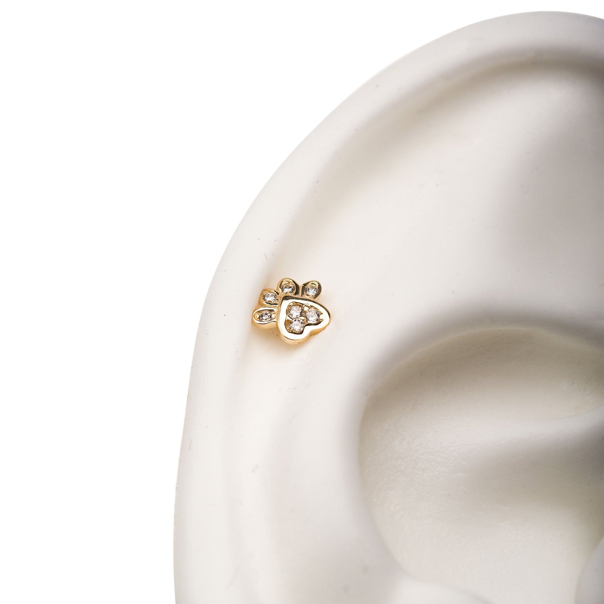 14kt Yellow Gold Threadless Dog Paw Clear CZ Top