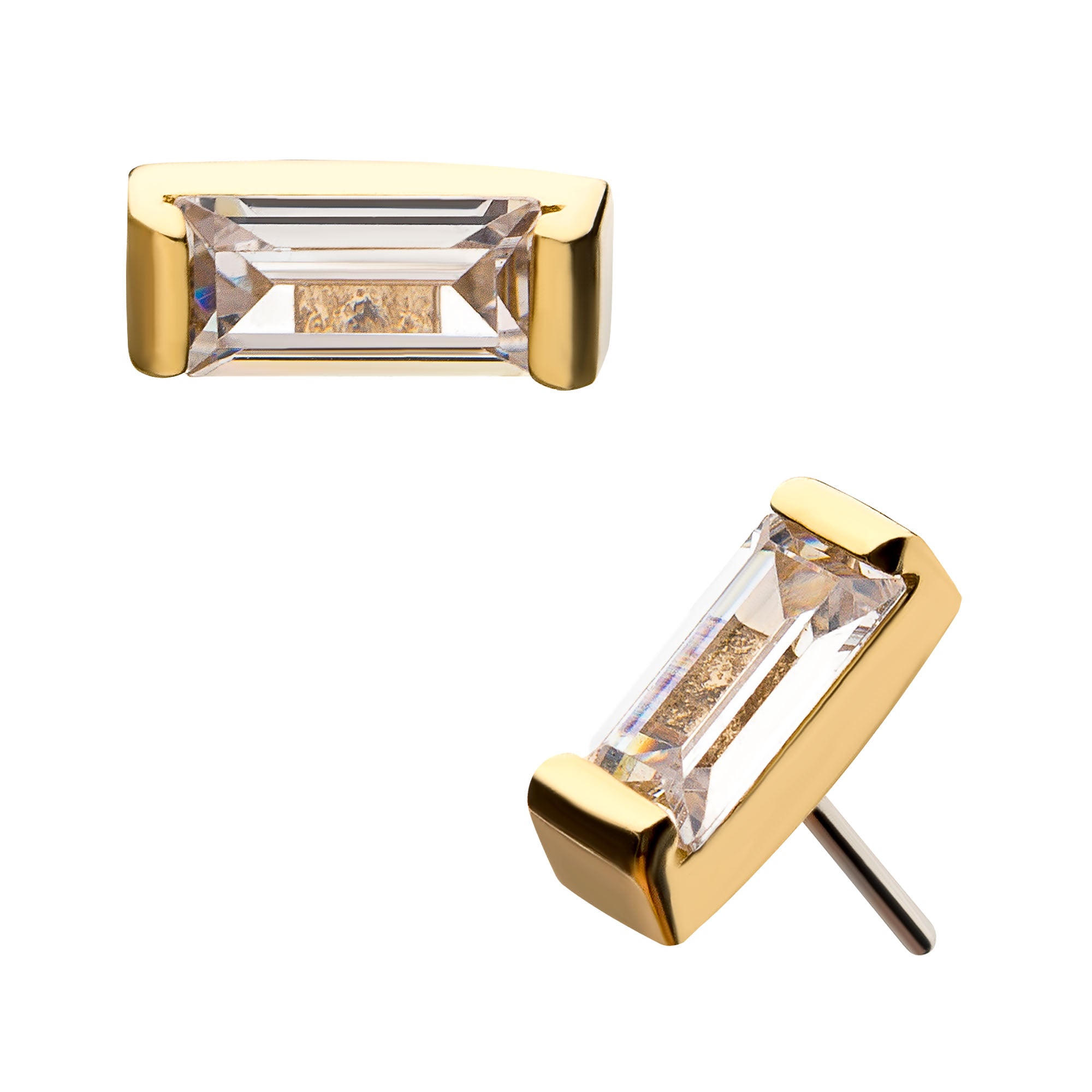 14kt Yellow Gold Threadless Rectangle Clear CZ Top