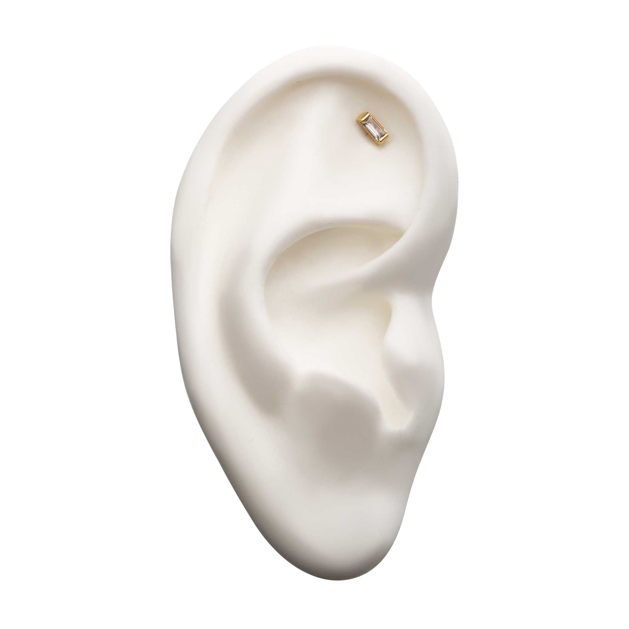 14kt Yellow Gold Threadless Rectangle Clear CZ Top