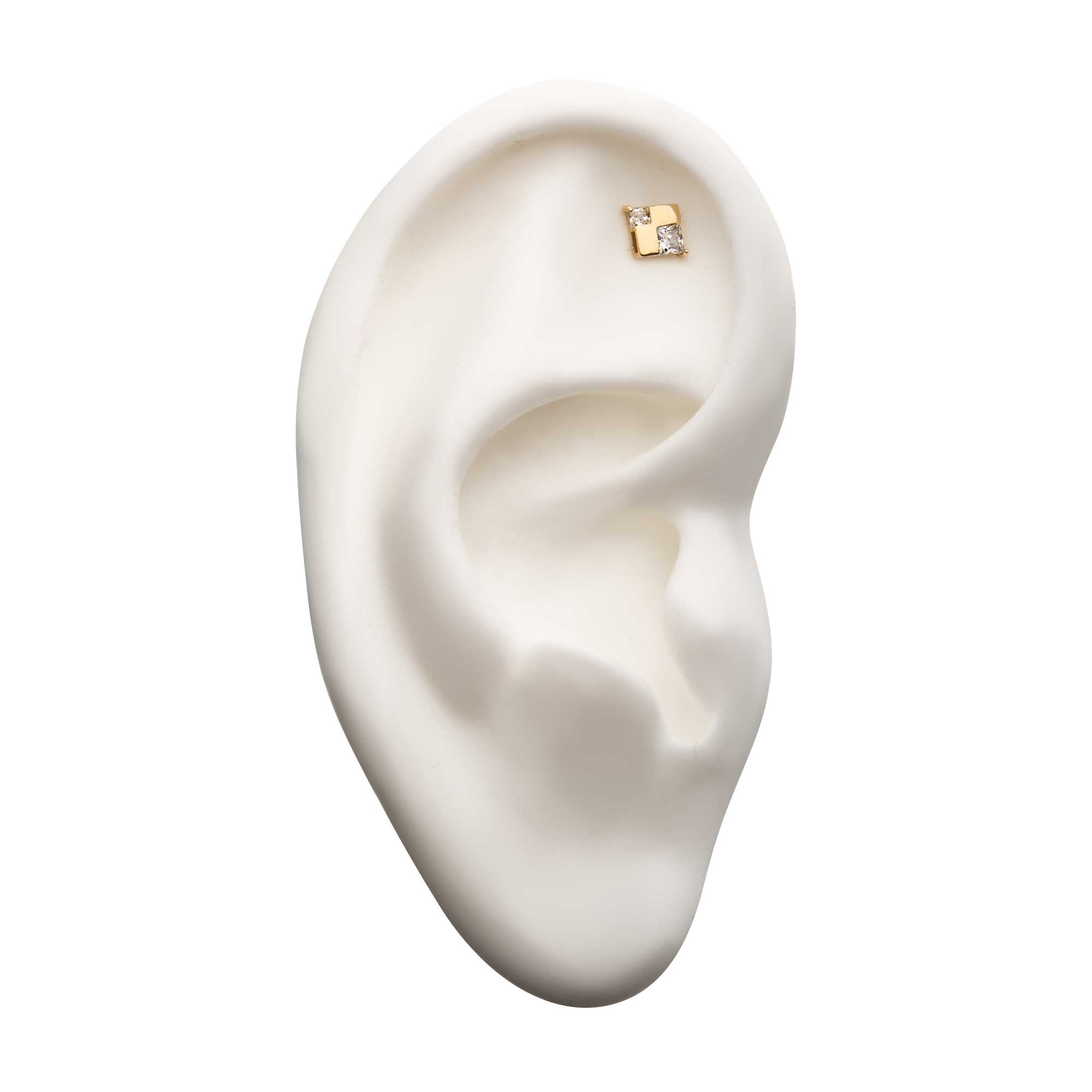 14Kt Yellow Gold Threadless with Cube Clear CZ Top