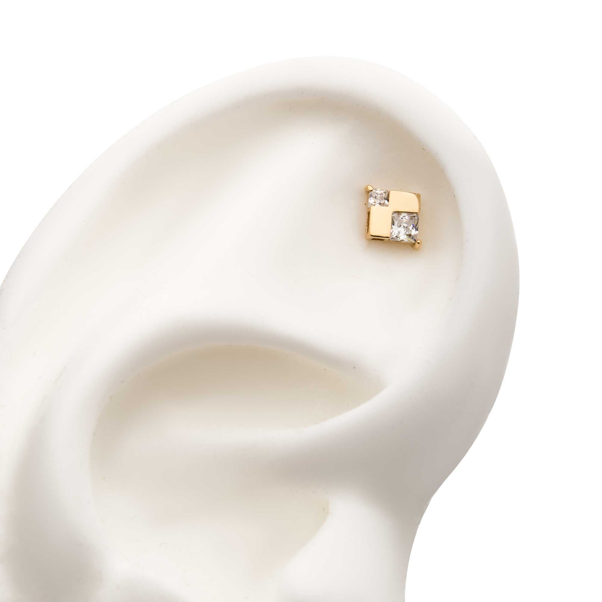 14Kt Yellow Gold Threadless with Cube Clear CZ Top