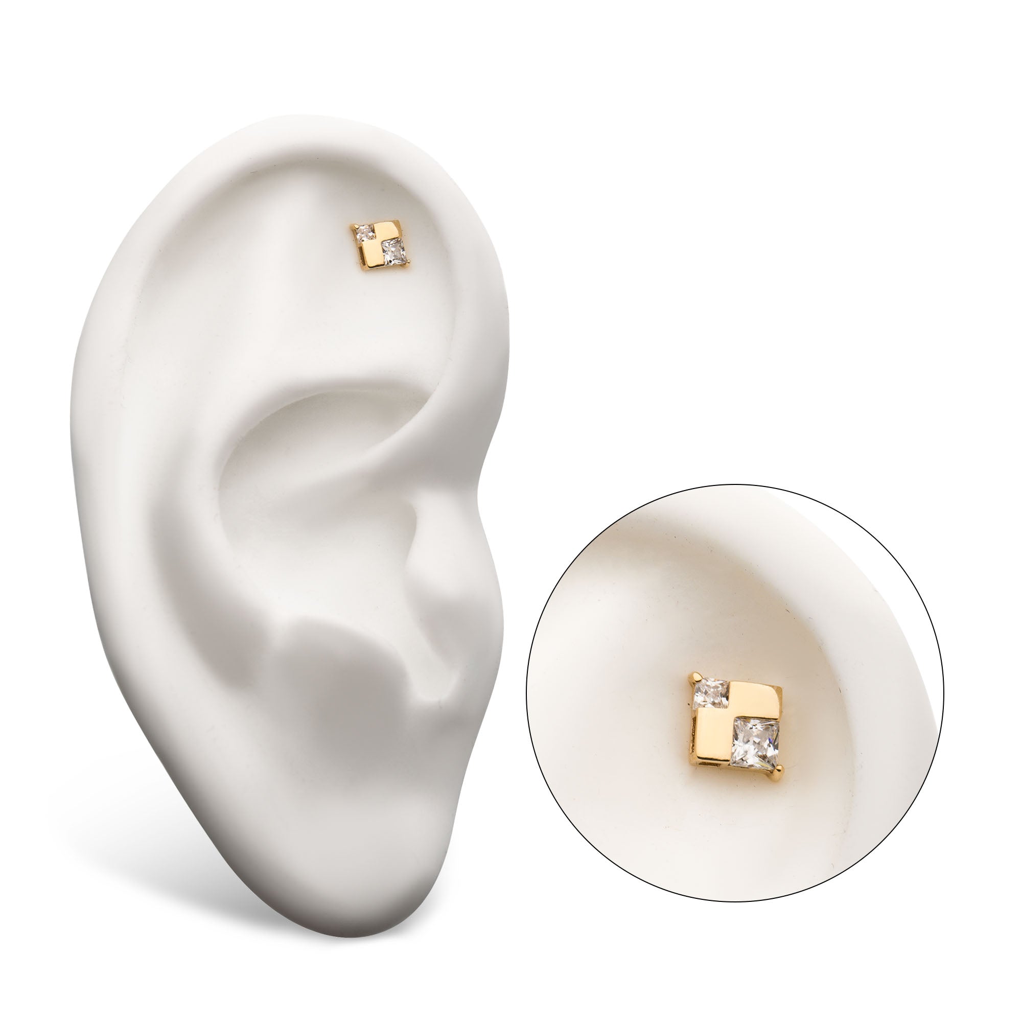 14Kt Yellow Gold Threadless with Cube Clear CZ Top