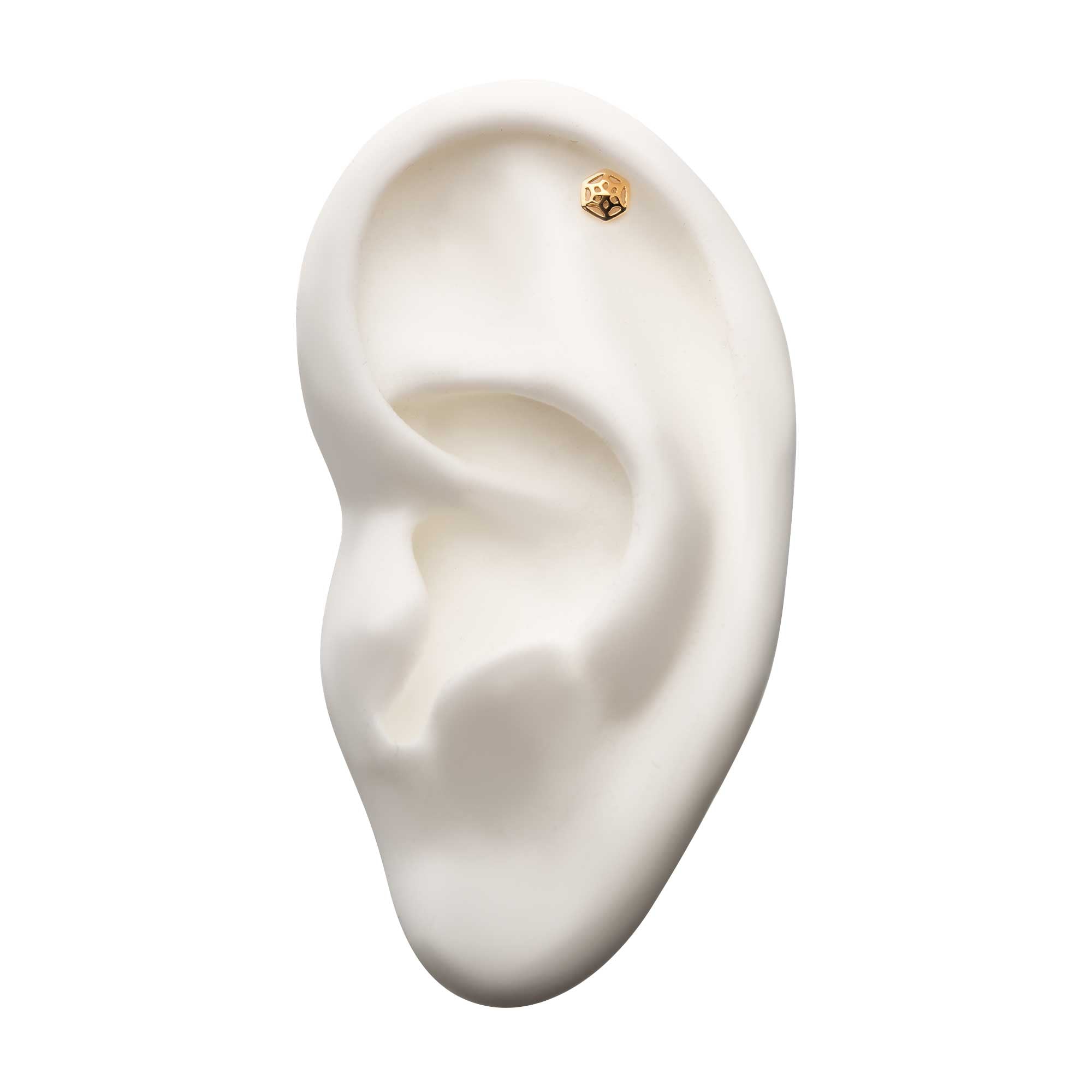 14Kt Yellow Gold Threadless with Flower of Life Top