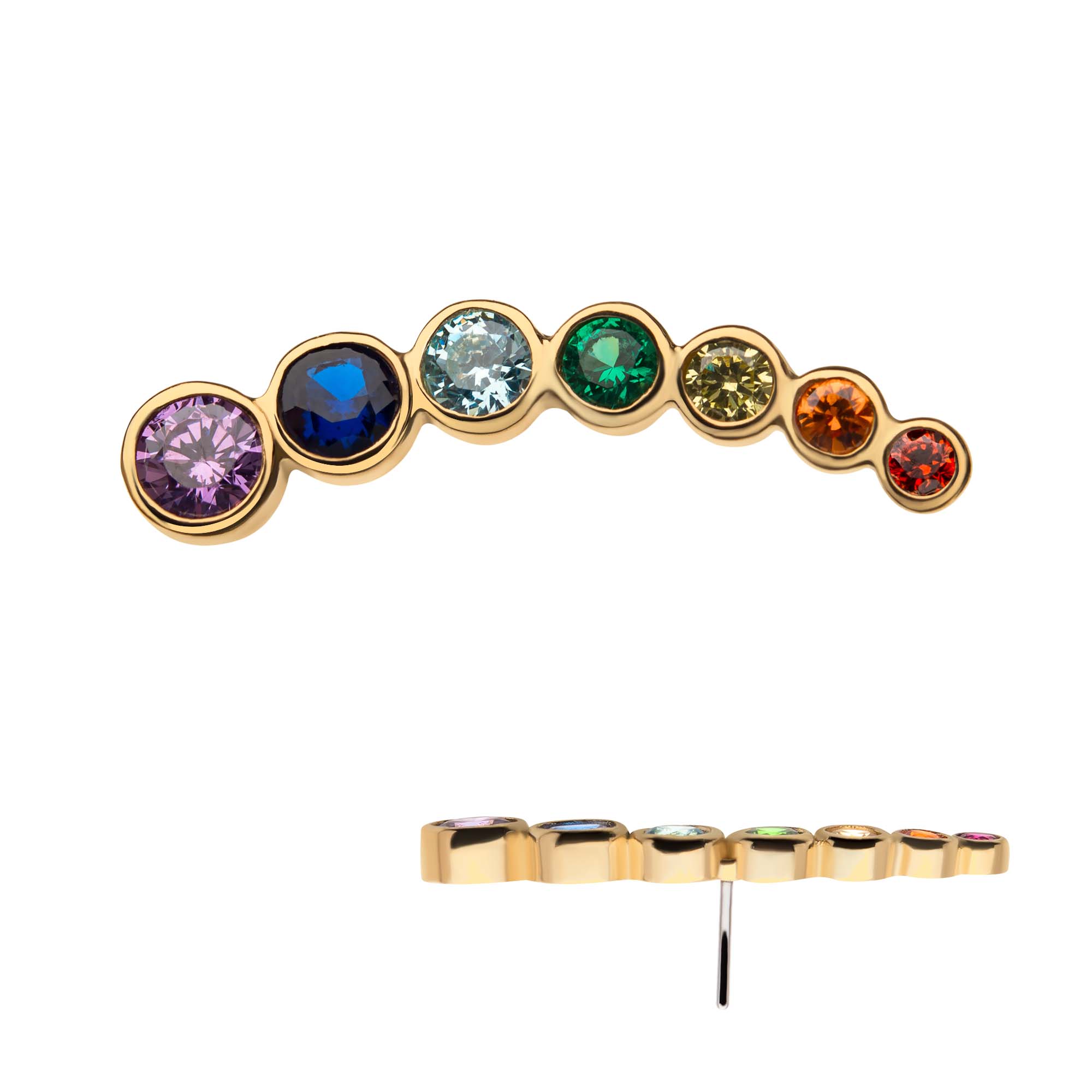 14kt Yellow Gold Threadless Bezel Rainbow CZ 7-Cluster Top (Left Ear)