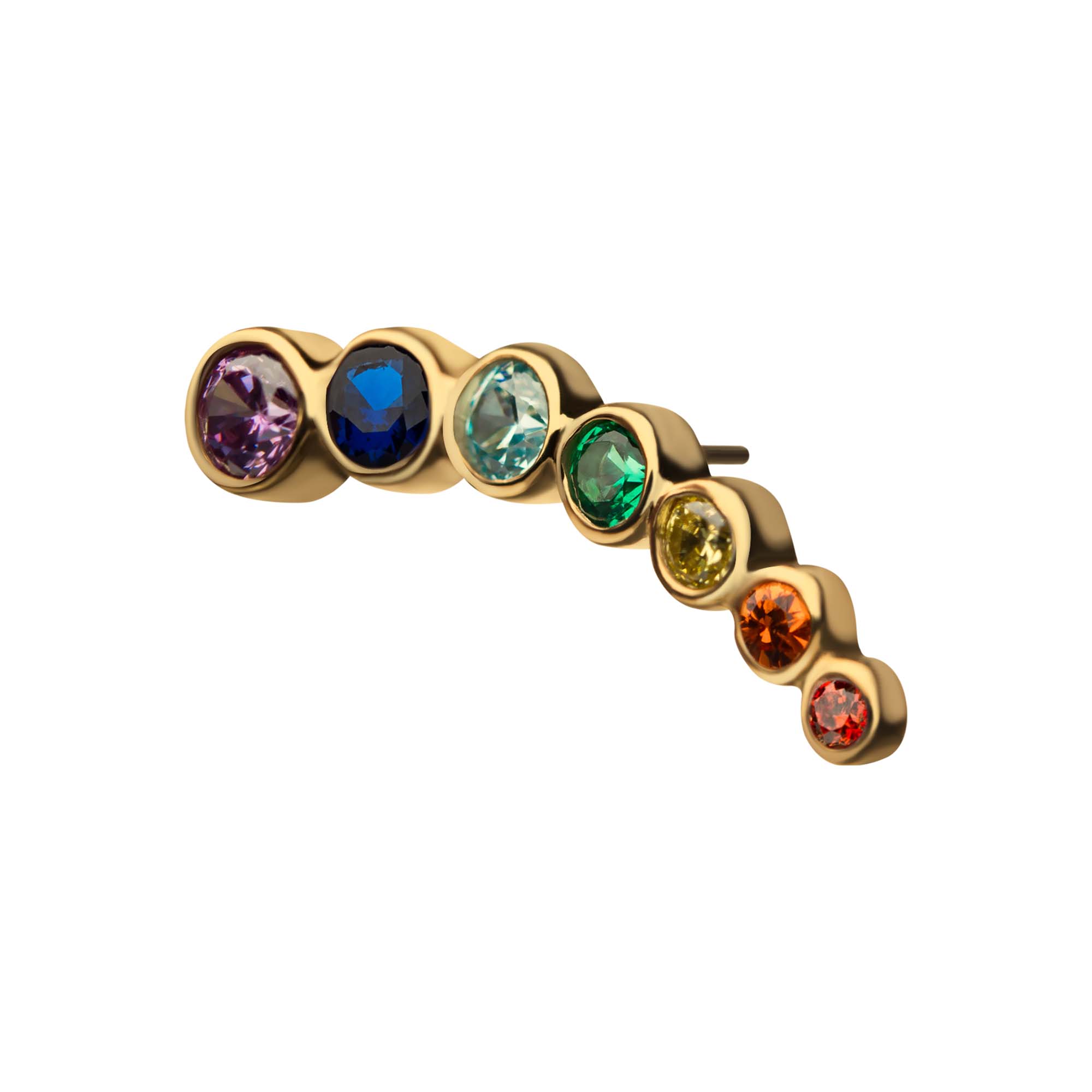 14kt Yellow Gold Threadless Bezel Rainbow CZ 7-Cluster Top (Left Ear)