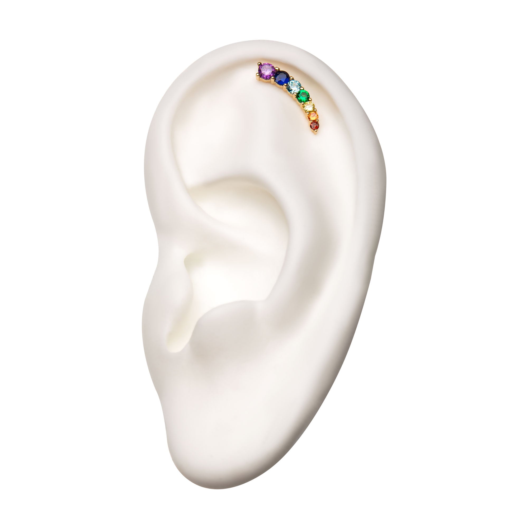 14kt Yellow Gold Threadless Prong Set Rainbow CZ 7-Cluster Top (Right Ear)