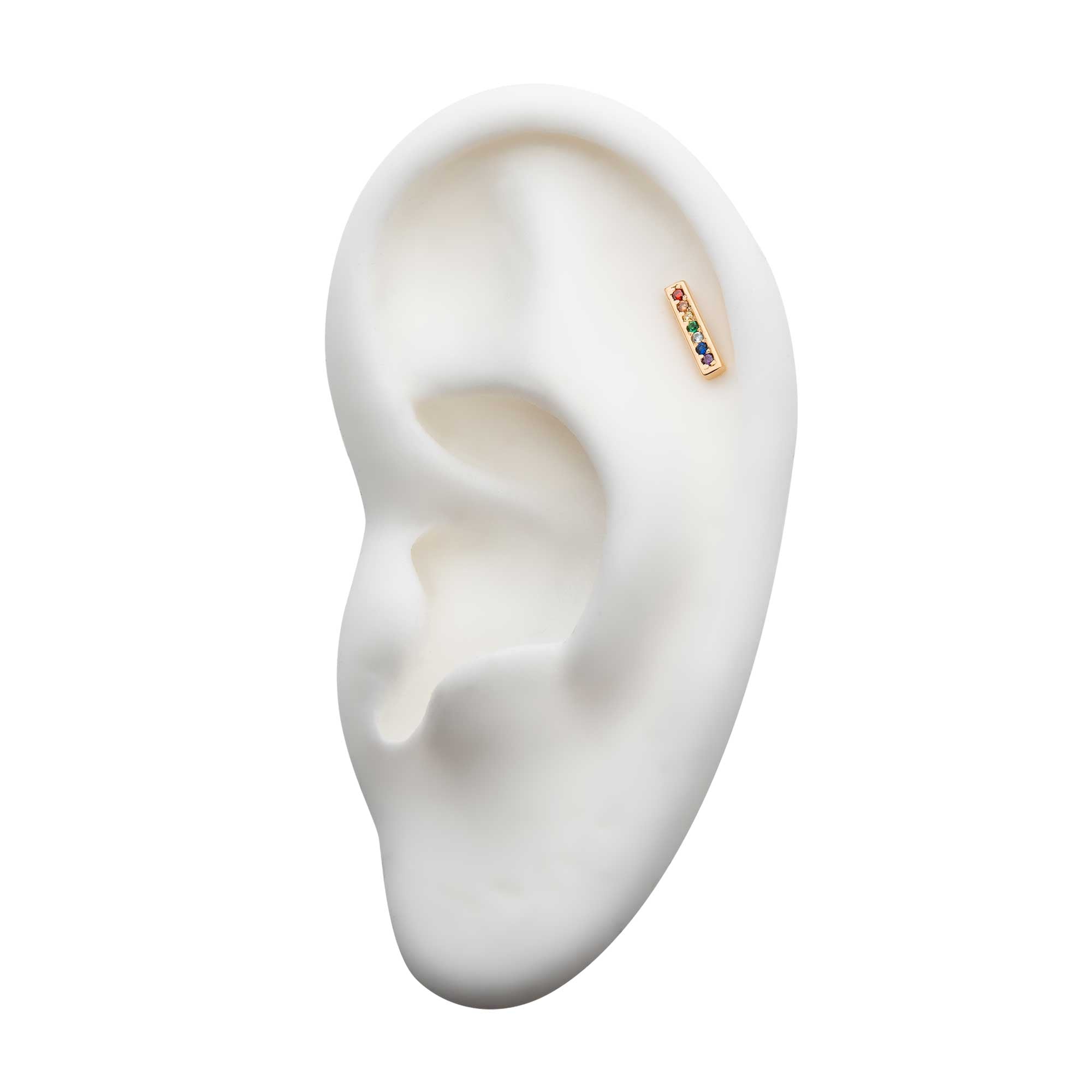 14kt Yellow Gold Threadless Rainbow Prong Set CZ 7-Cluster Bar Top