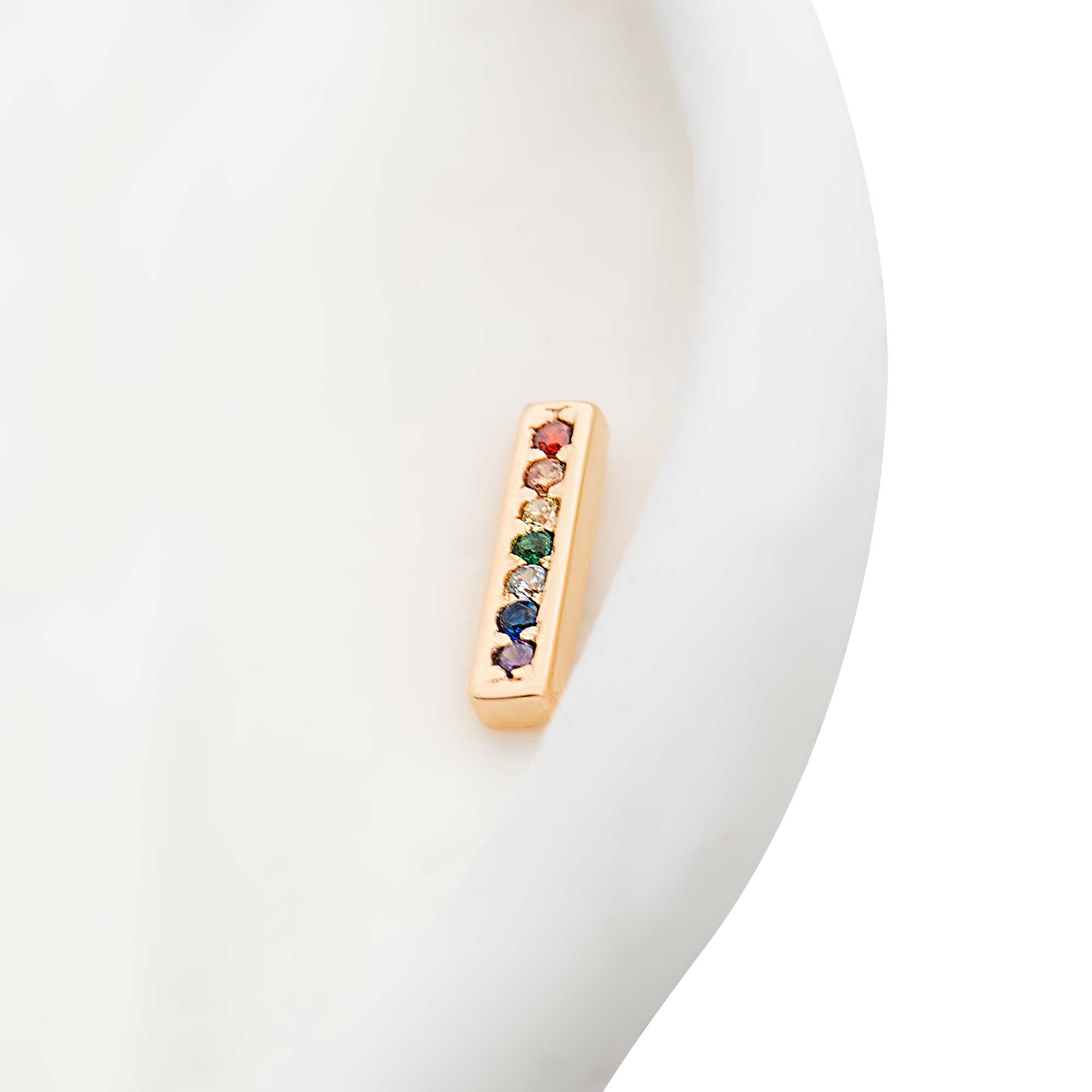 14kt Yellow Gold Threadless Rainbow Prong Set CZ 7-Cluster Bar Top