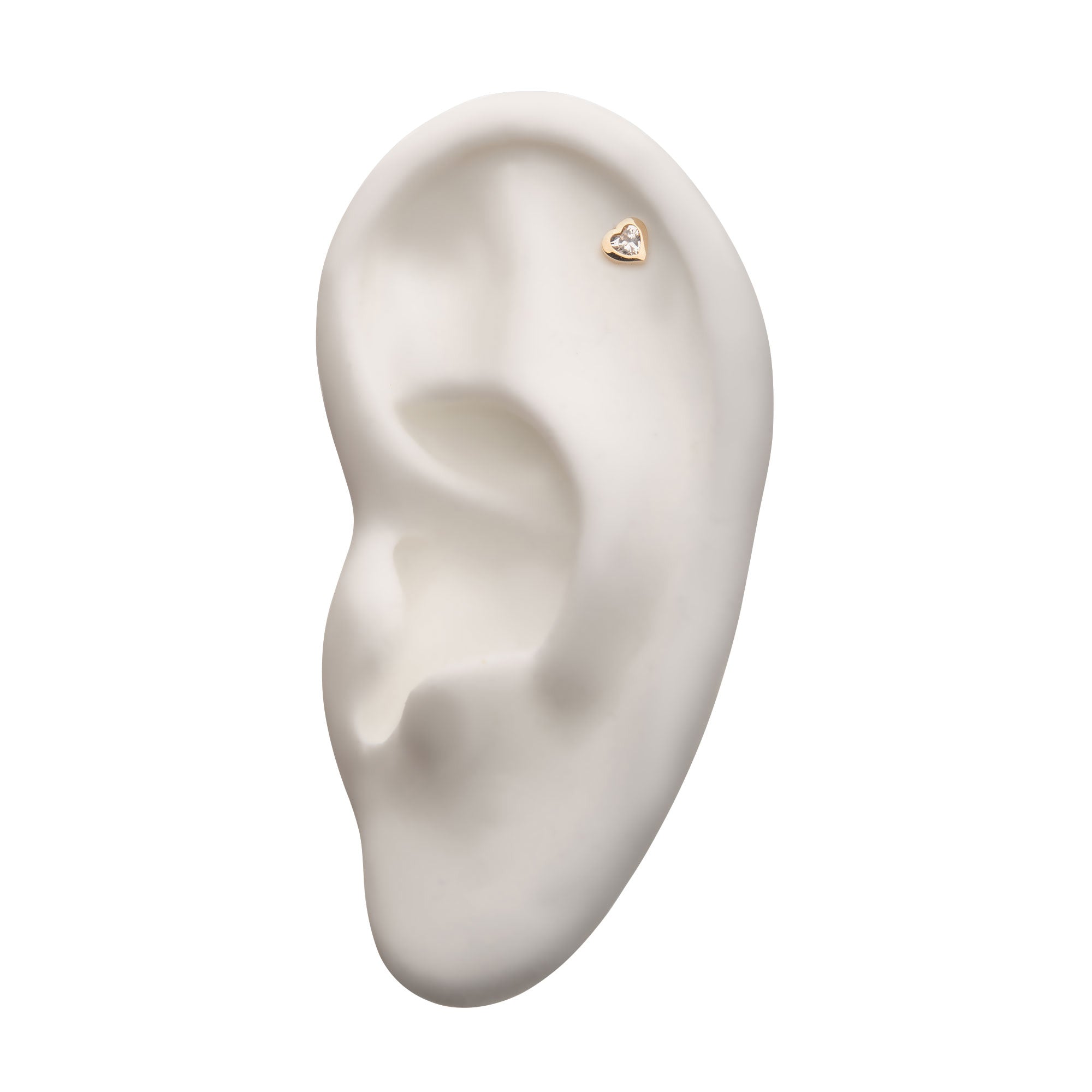 14kt Yellow Gold Threadless Clear Gem Fancy Heart Top