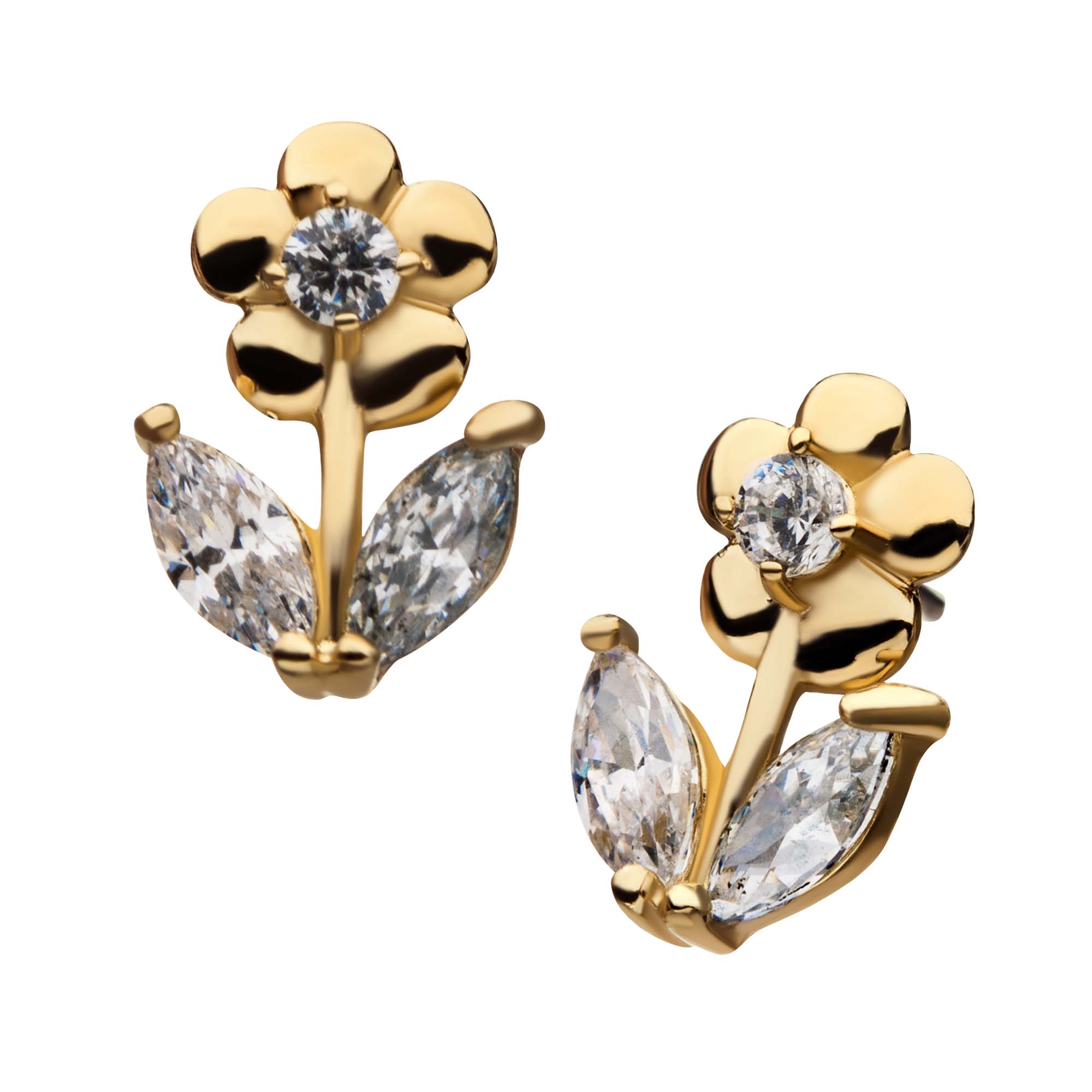 14kt Yellow Gold Threadless Clear Gem Flower Top